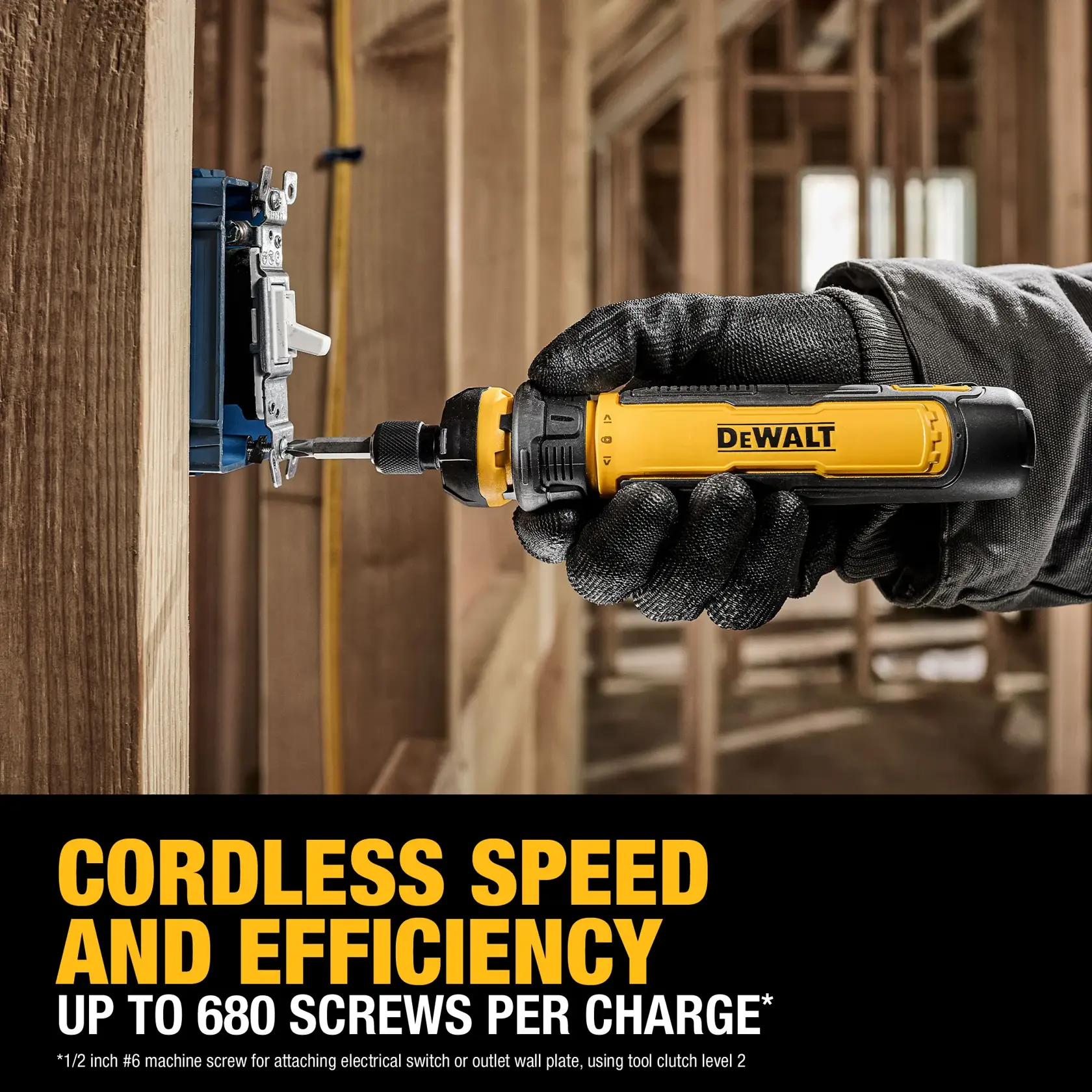 DEWALT® USB Screwdriver fastening an electrical receptacle graphic