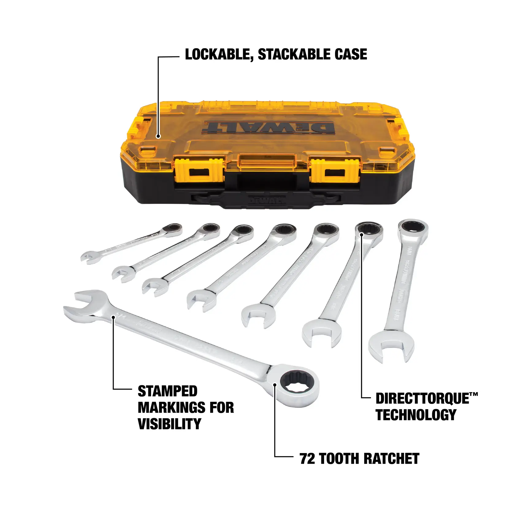DeWalt DWMT74733 8 pc Ratcheting SAE Combination Wrench Set F+B