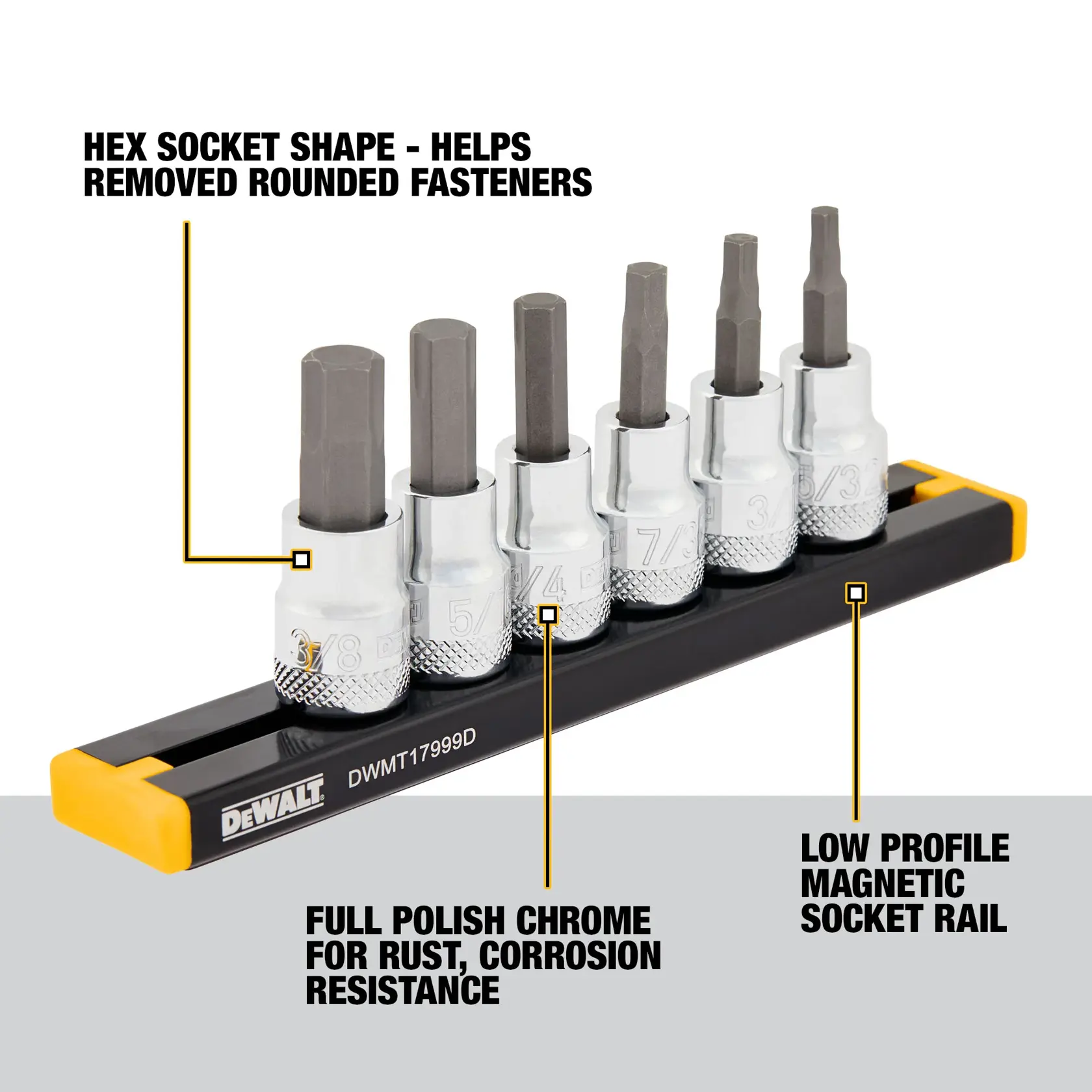 DEWALT® 3/8-in. Drive SAE Hex Bit Socket Set (6-pc.)