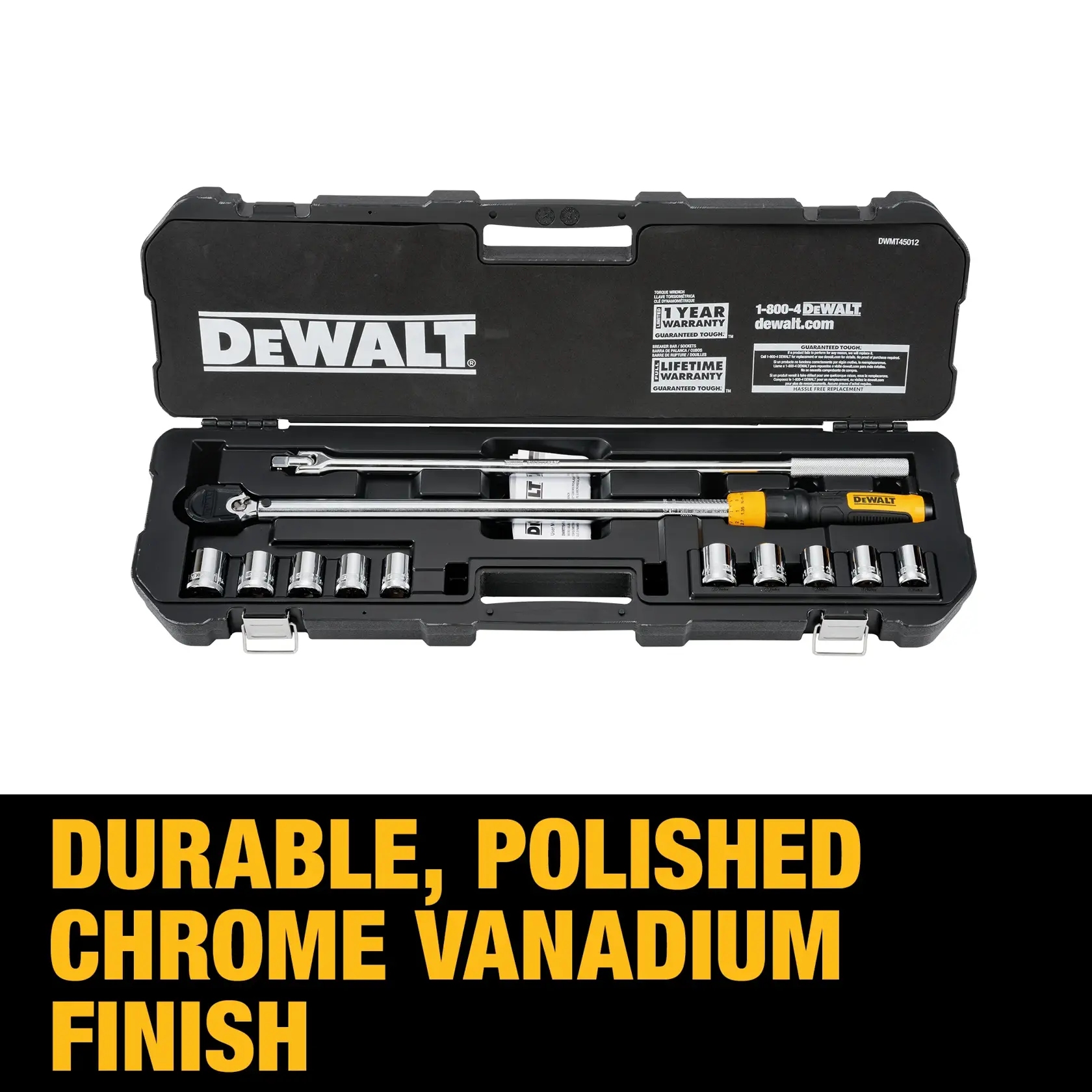 DEWALT 12 piece torque wrench set being used by a person.