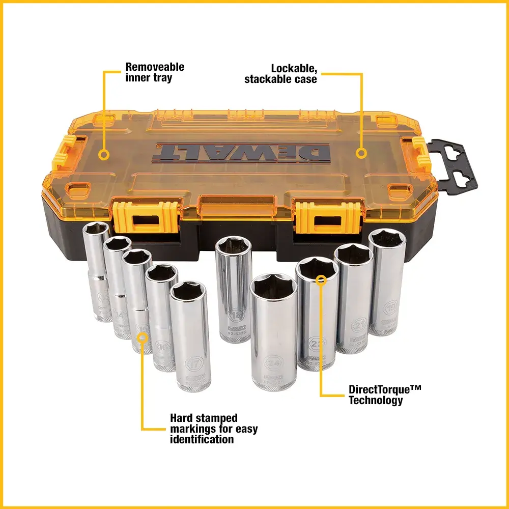 DEWALT® 10-pc. 1/2 in Drive Deep Metric Socket Set