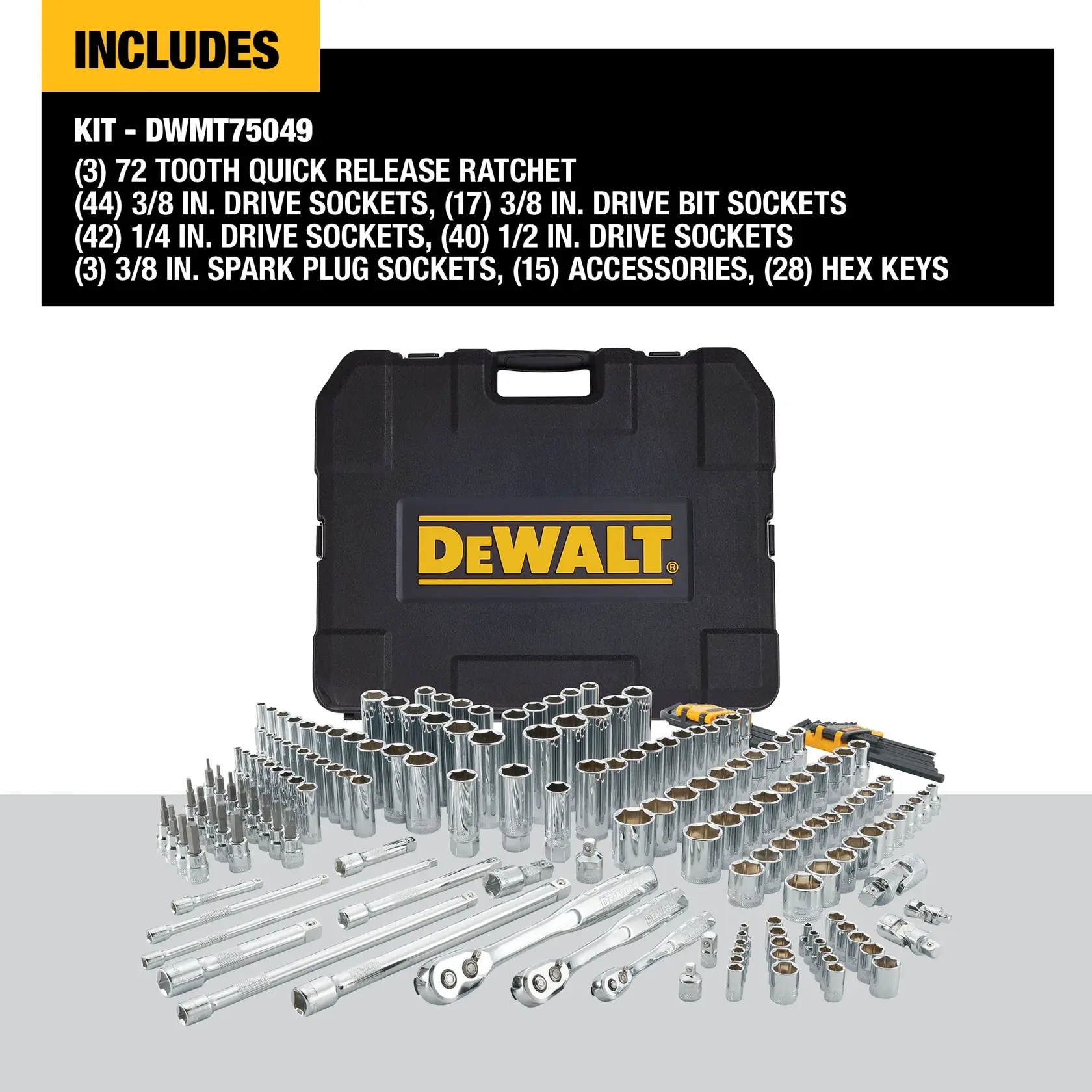 DeWalt DWMT75049 192 pc Mechanics Tool Set F+B