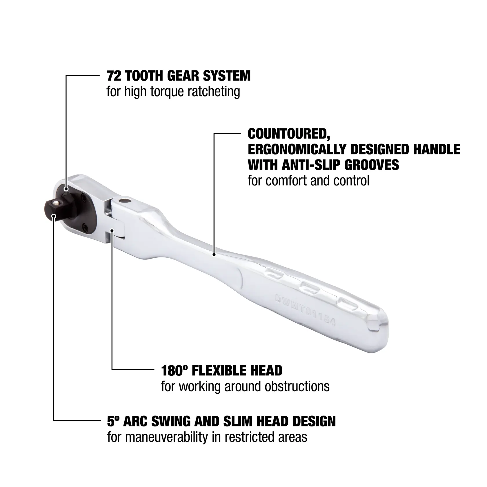 DEWALT® 1/4-in. Drive Flex-head Ratchet