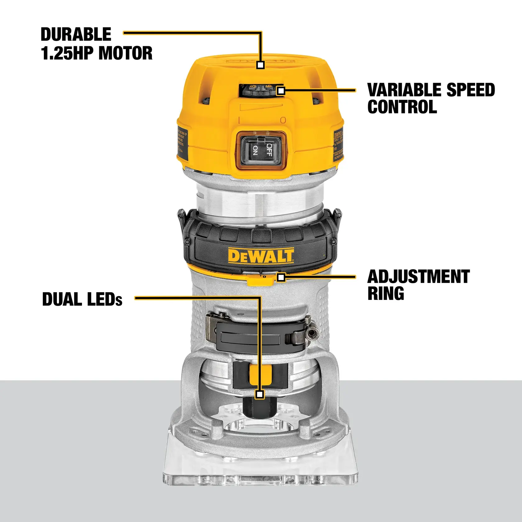 DEWALT® 1-1/4 HP Max Torque Variable Speed Compact Router
