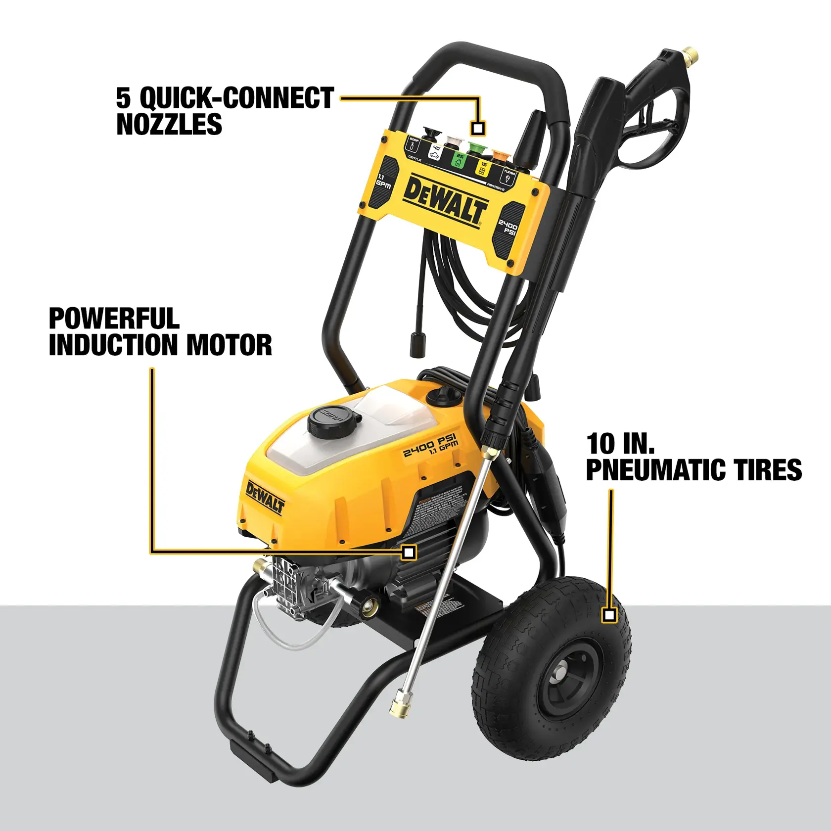 Electric cold water pressure washer being used to wash wall.