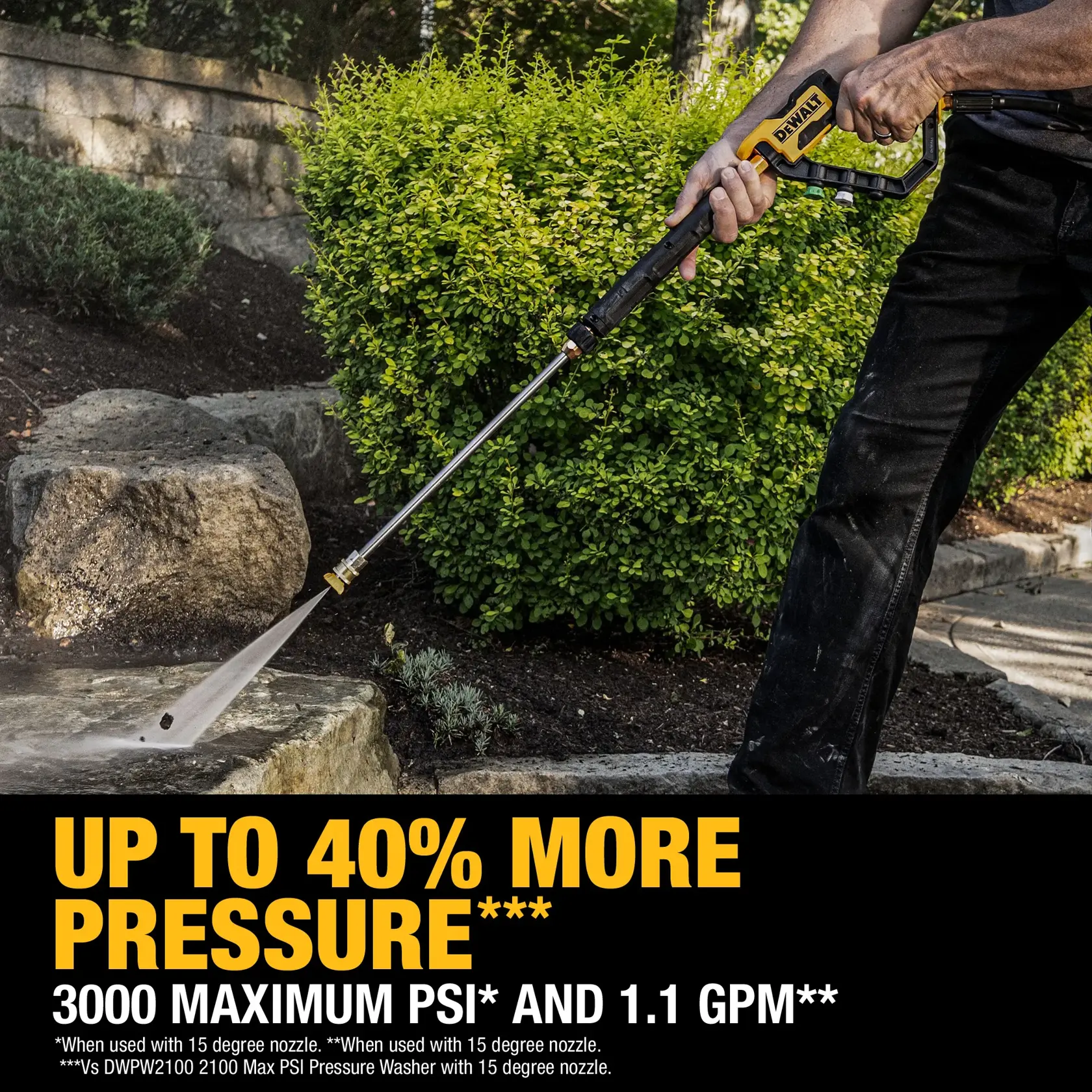 Person cleaning exterior staircase with pressure washer