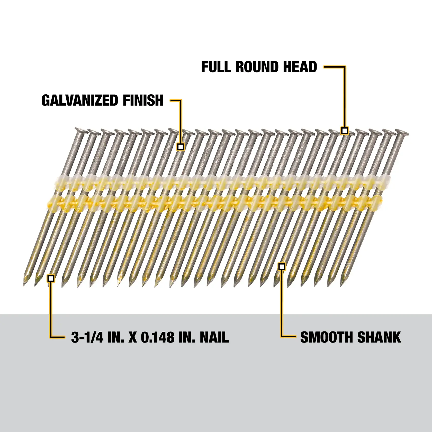 DEWALT® 3-1/4-in. x .148-in. 21-Degree Smooth Brite Round Head Nails (2000-Pack)
