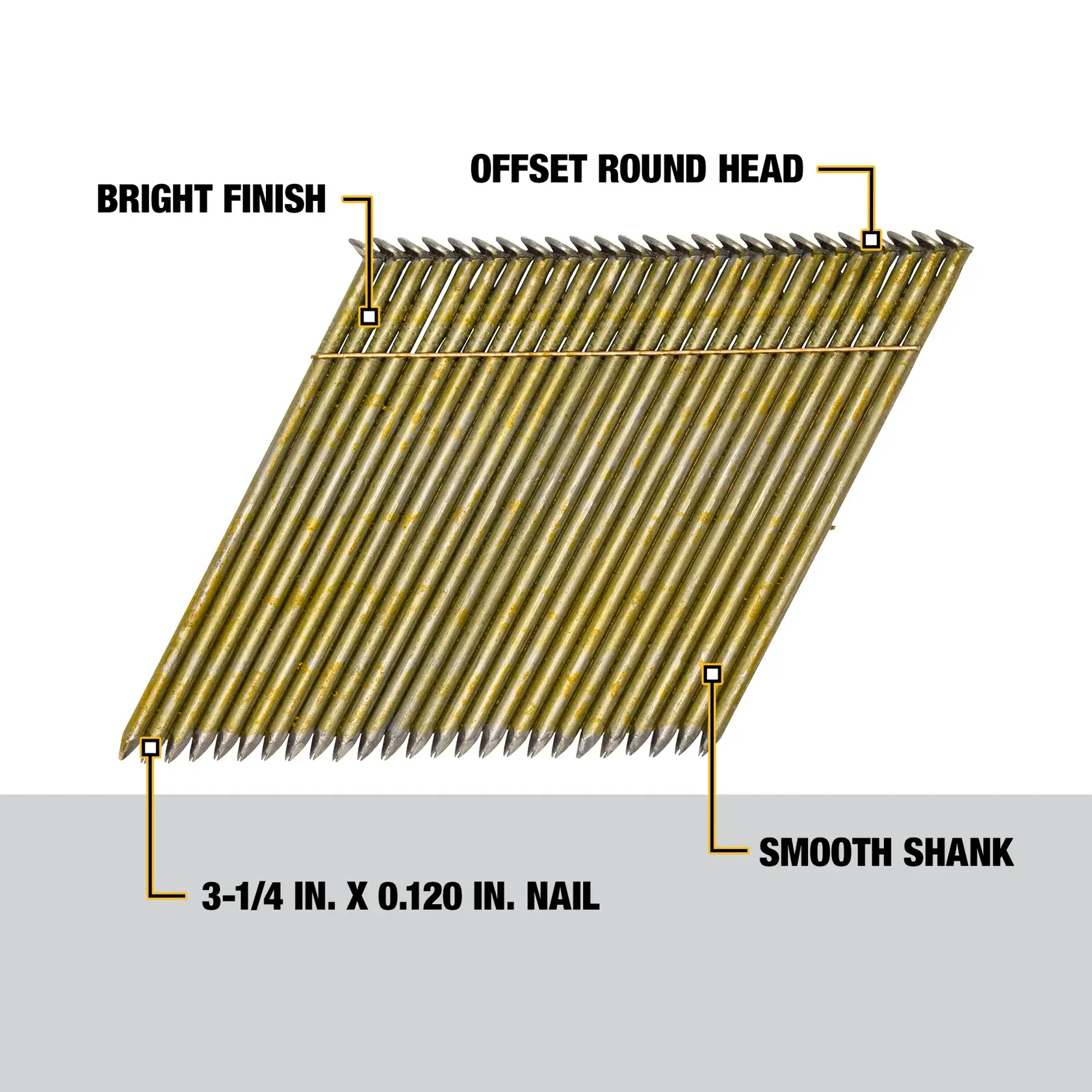 DEWALT® 3-1/4-in. x 0.120-in. Smooth Shank Brite 28 Degree Wire Weld Framing Nails (2000-Pack)
