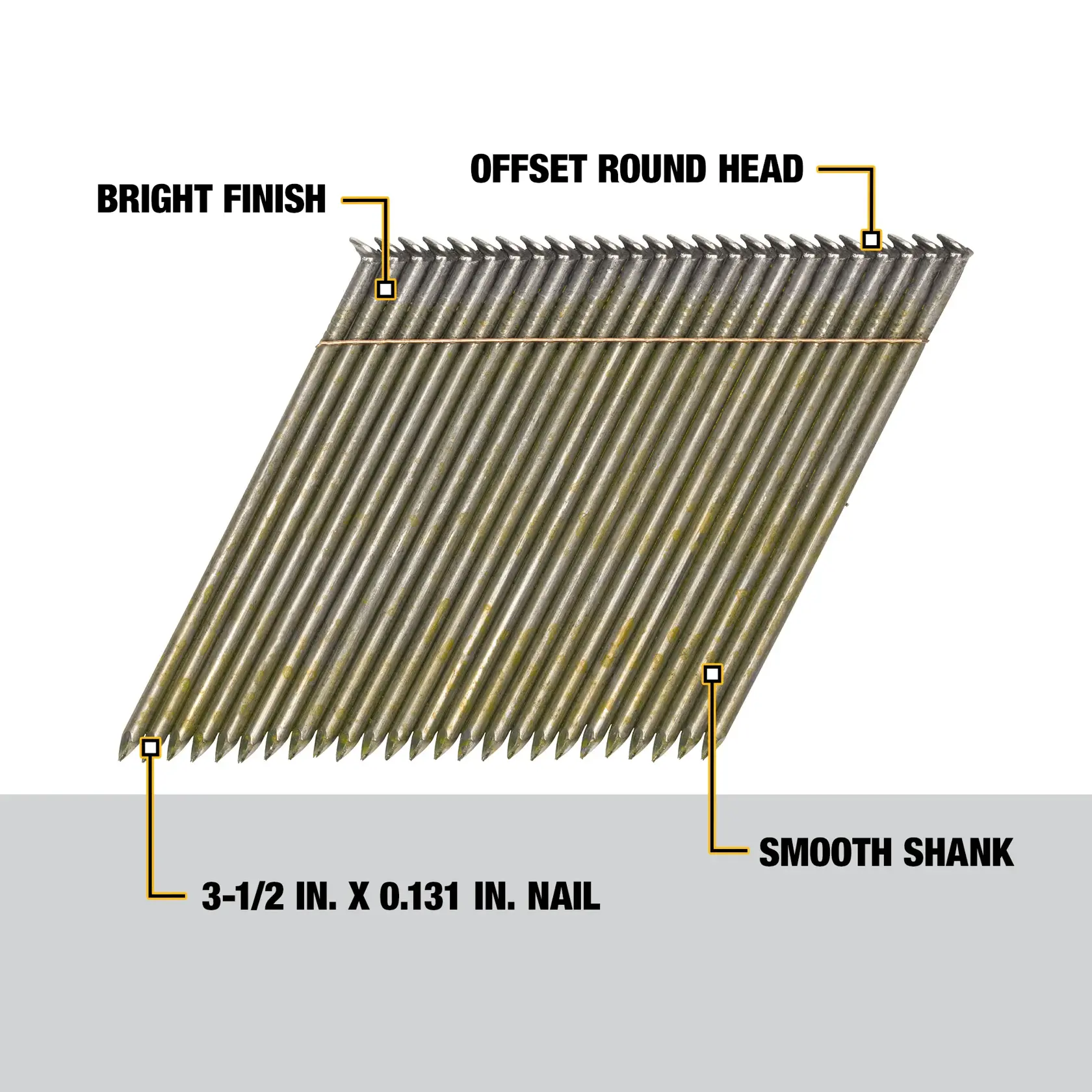 DEWALT® 3-1/2-in. x 0.131-in. Smooth Shank Brite 28 Degree Wire Weld Framing Nails (2000-Pack)