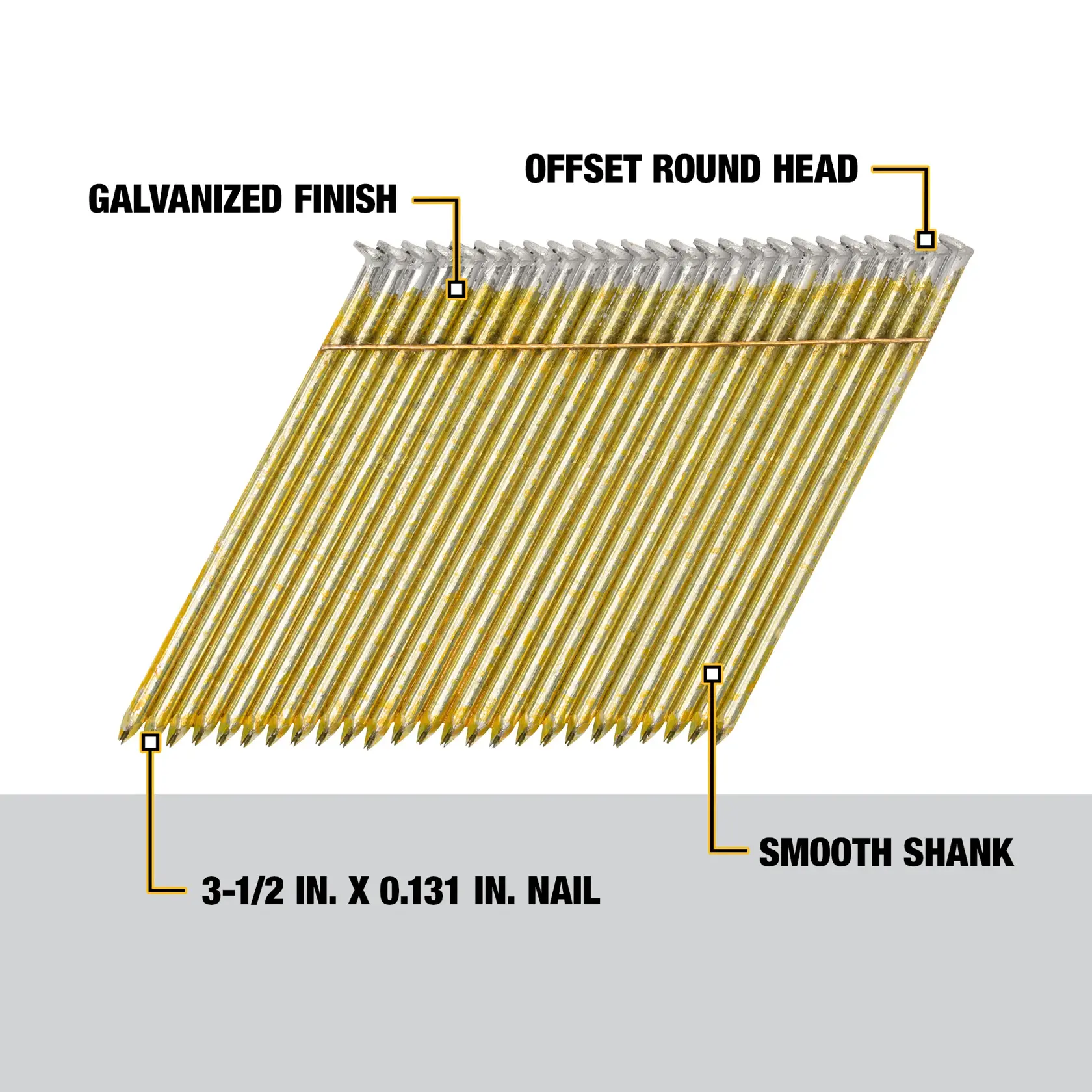 DEWALT® 3-1/2-in. x 0.131-in. Smooth Shank Galvanized 28 Degree Wire Weld Framing Nails (2000-Pack)