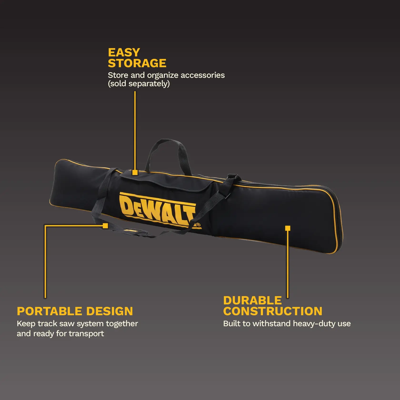 DEWALT black and yellow carrying case for track saw system, featuring durable construction and portable design.