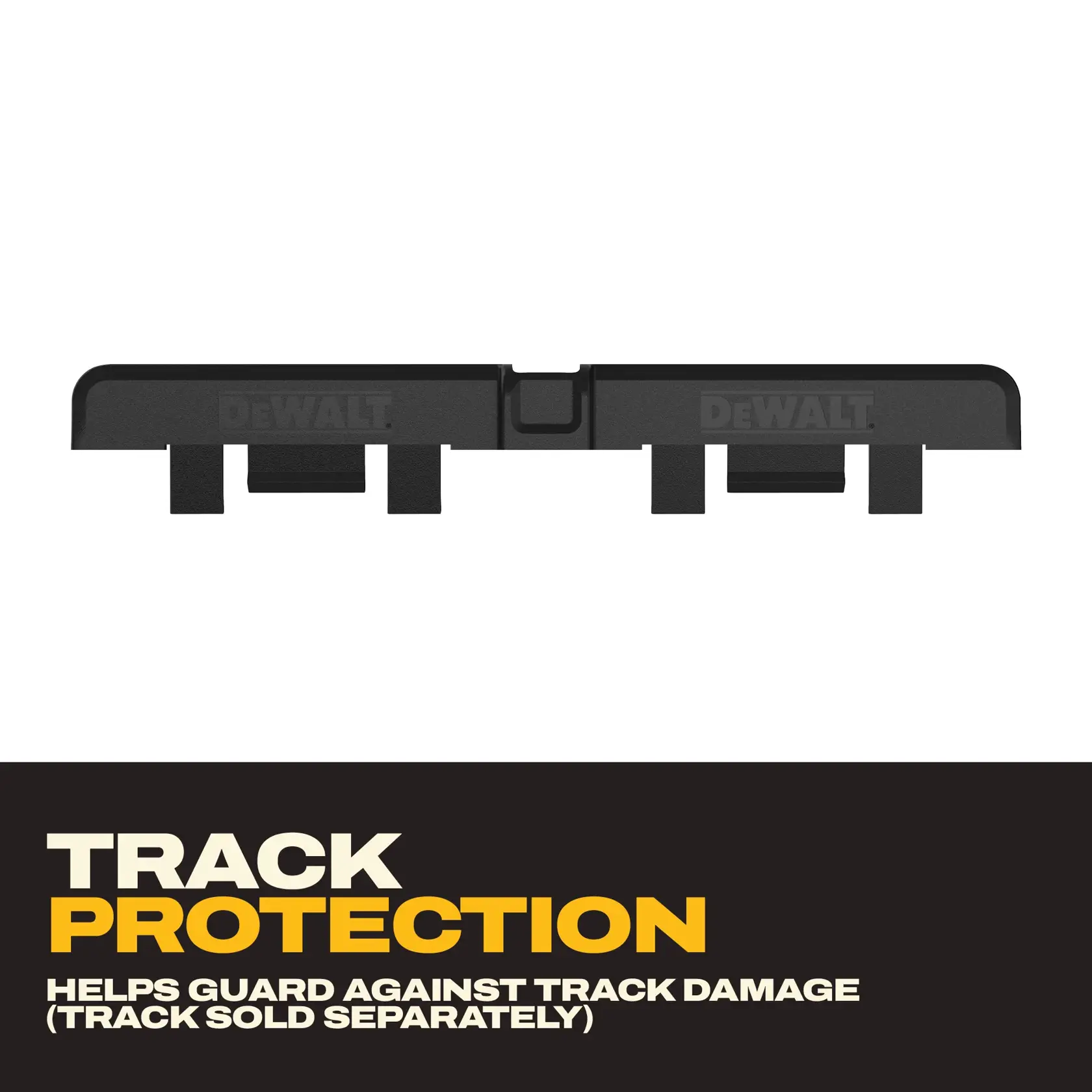 Accessoire photo DEWALT noir avec plusieurs languettes d'alignement, présenté verticalement sur fond blanc.