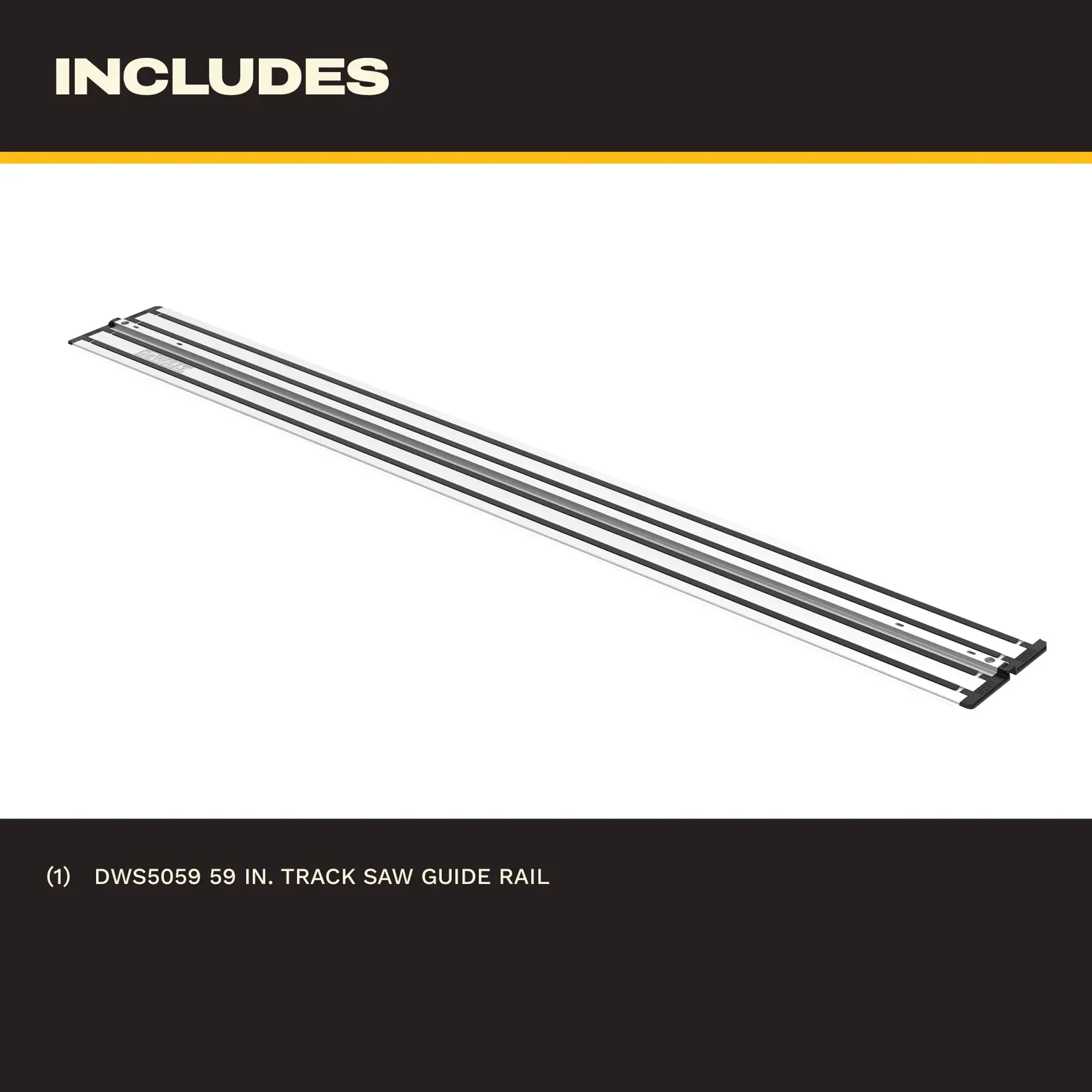 DEWALT DWS5059 59-inch track saw guide rail shown on a white background.