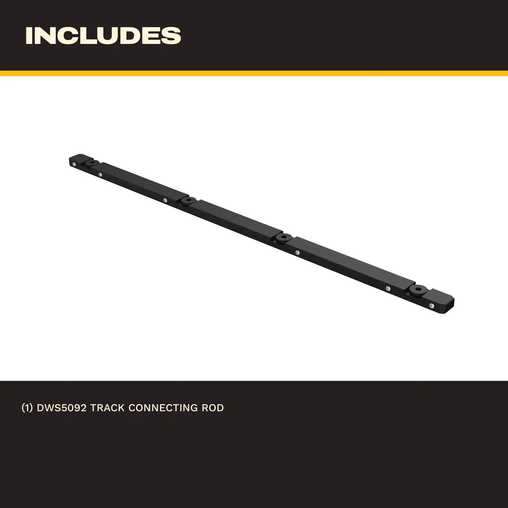 DEWALT DWS5092 track connecting rod, black, shown on a white background.