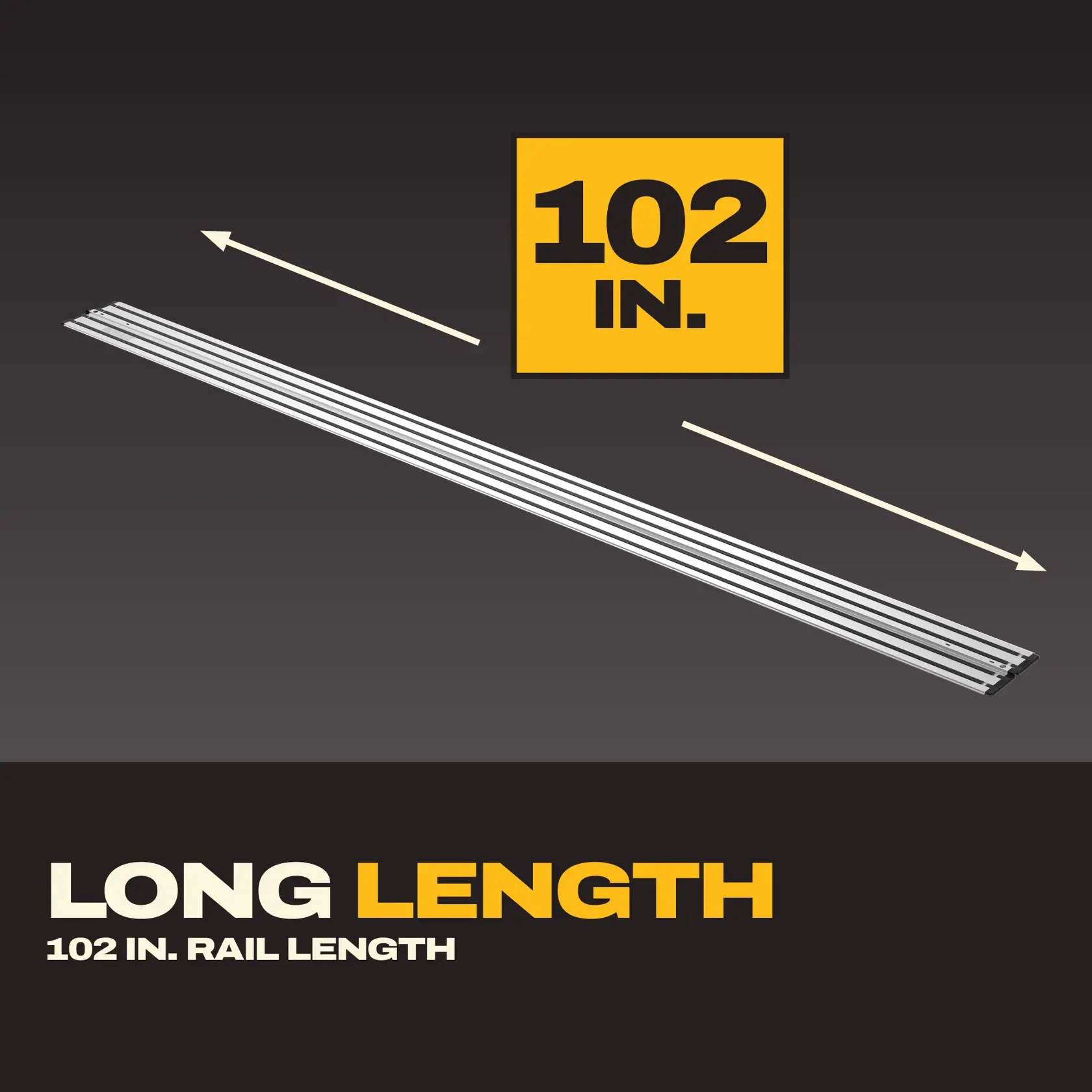 Rail de guidage métallique long pour scies, présenté sur fond blanc.