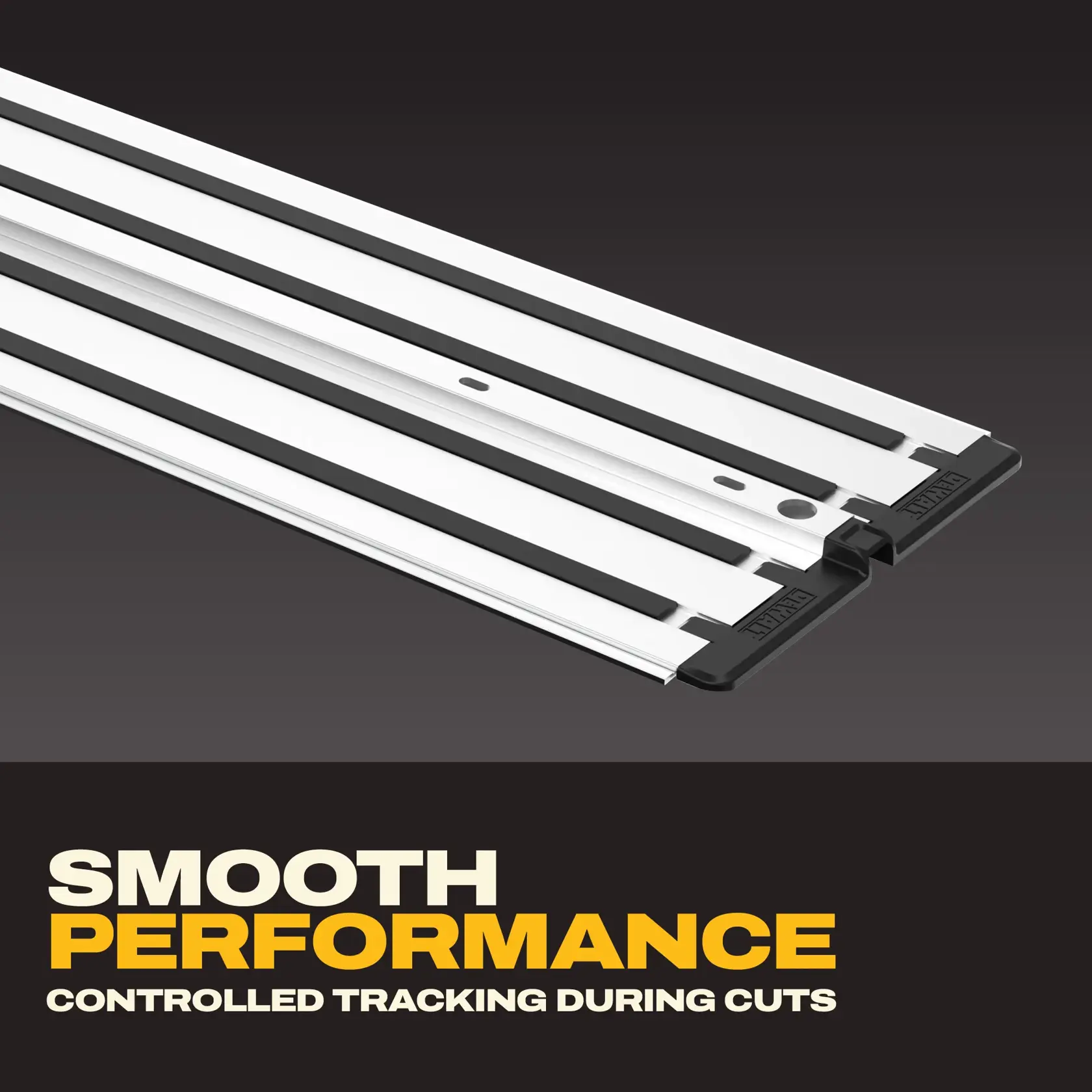 DEWALT metal guide rails for smooth, controlled tracking during cutting tasks.