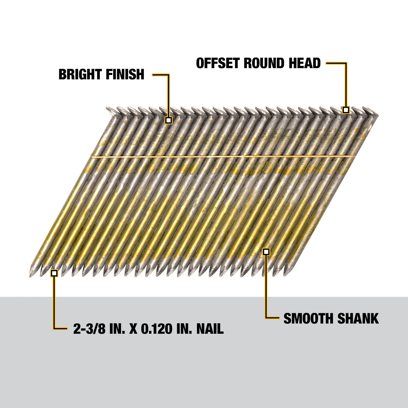 DEWALT® 2-3/8-in. x 0.120-in. Smooth Shank Brite 28 Degree Wire Weld Framing Nails (2000-Pack)