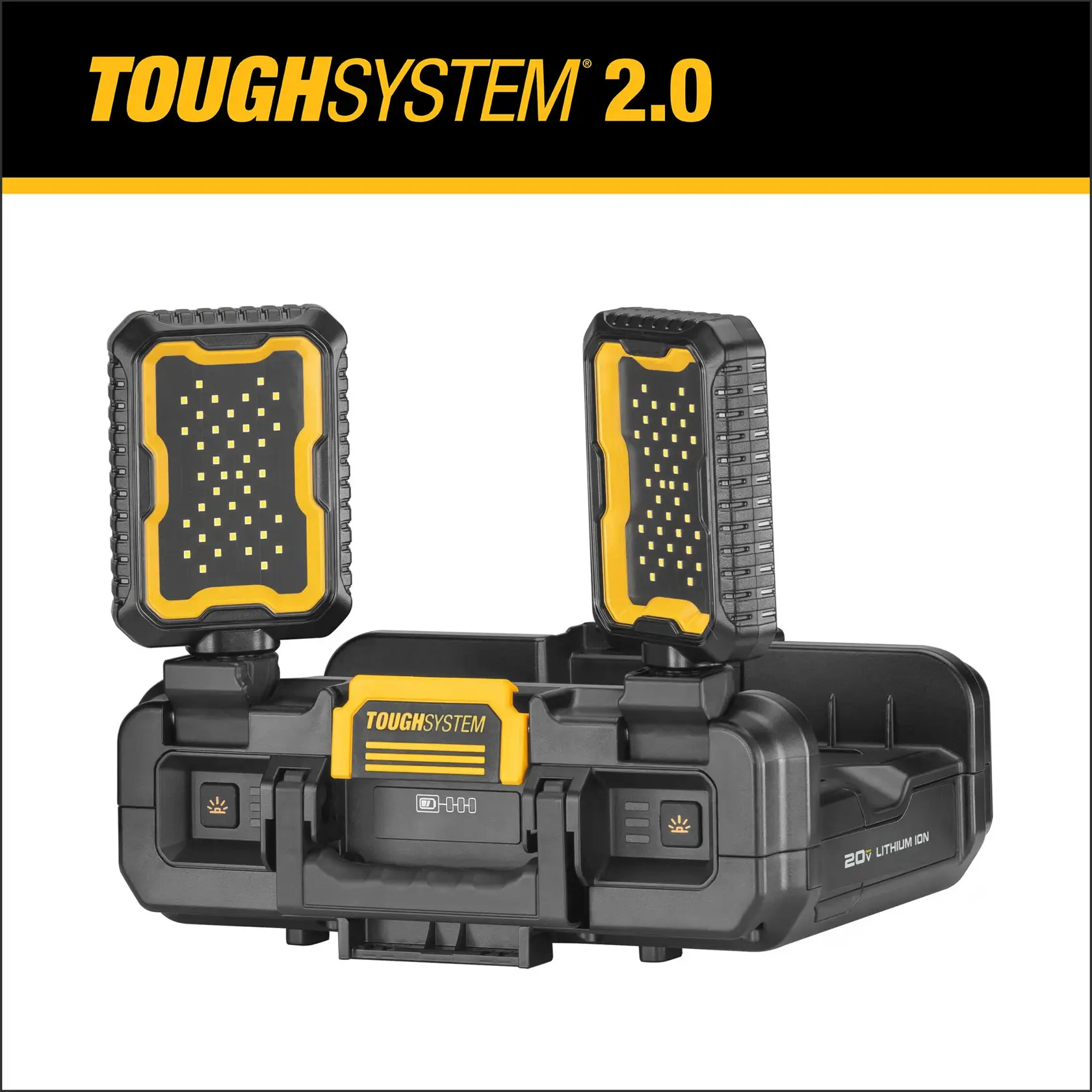 DEWALT TOUGHSYSTEM 2.0 ADJUSTABLE WORK LIGHT Graphics of 7 Different Illumination Modes