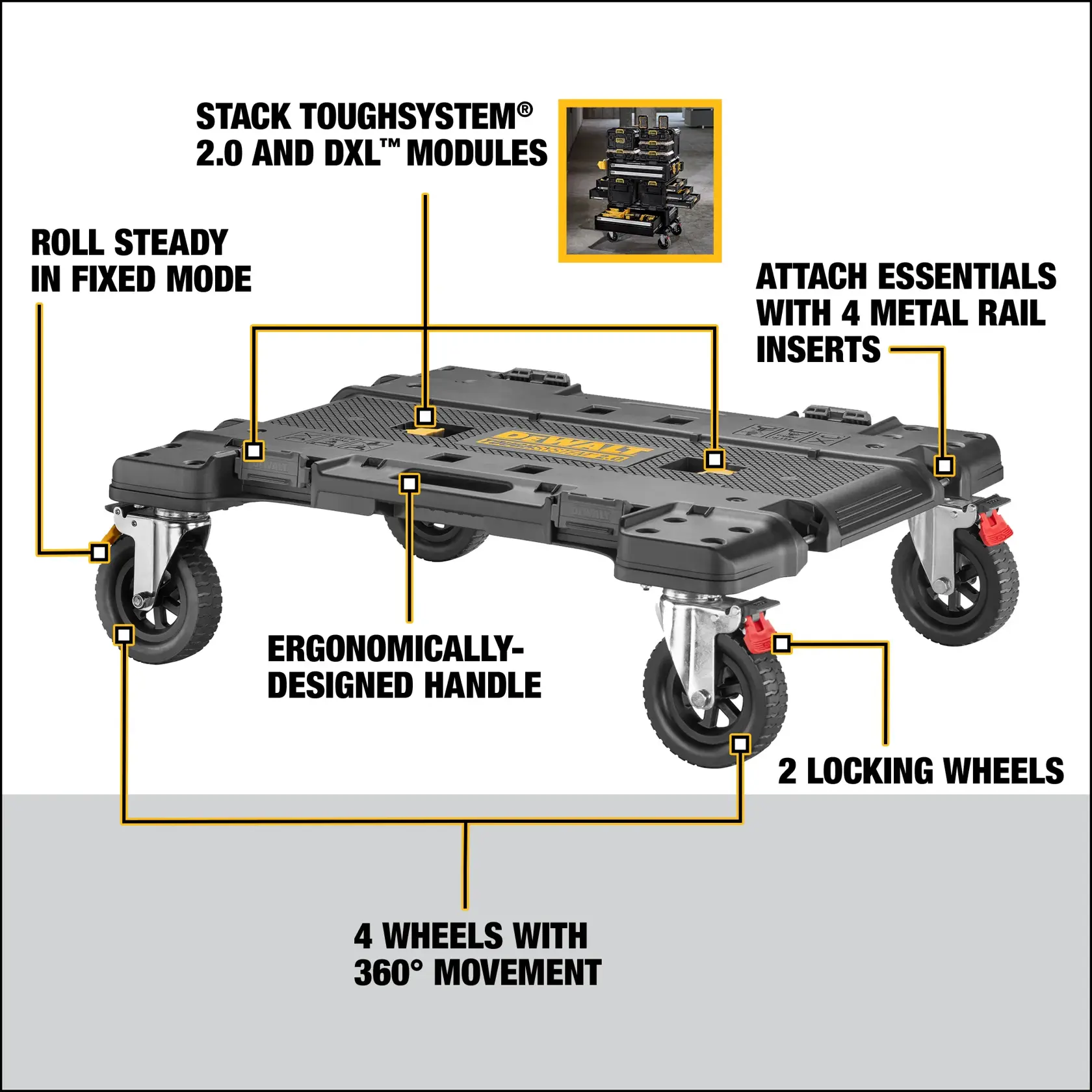 Carousel graphic of the walkaround of the TOUGHSYSTEM® 2.0 DXL™ 30 IN DOLLY