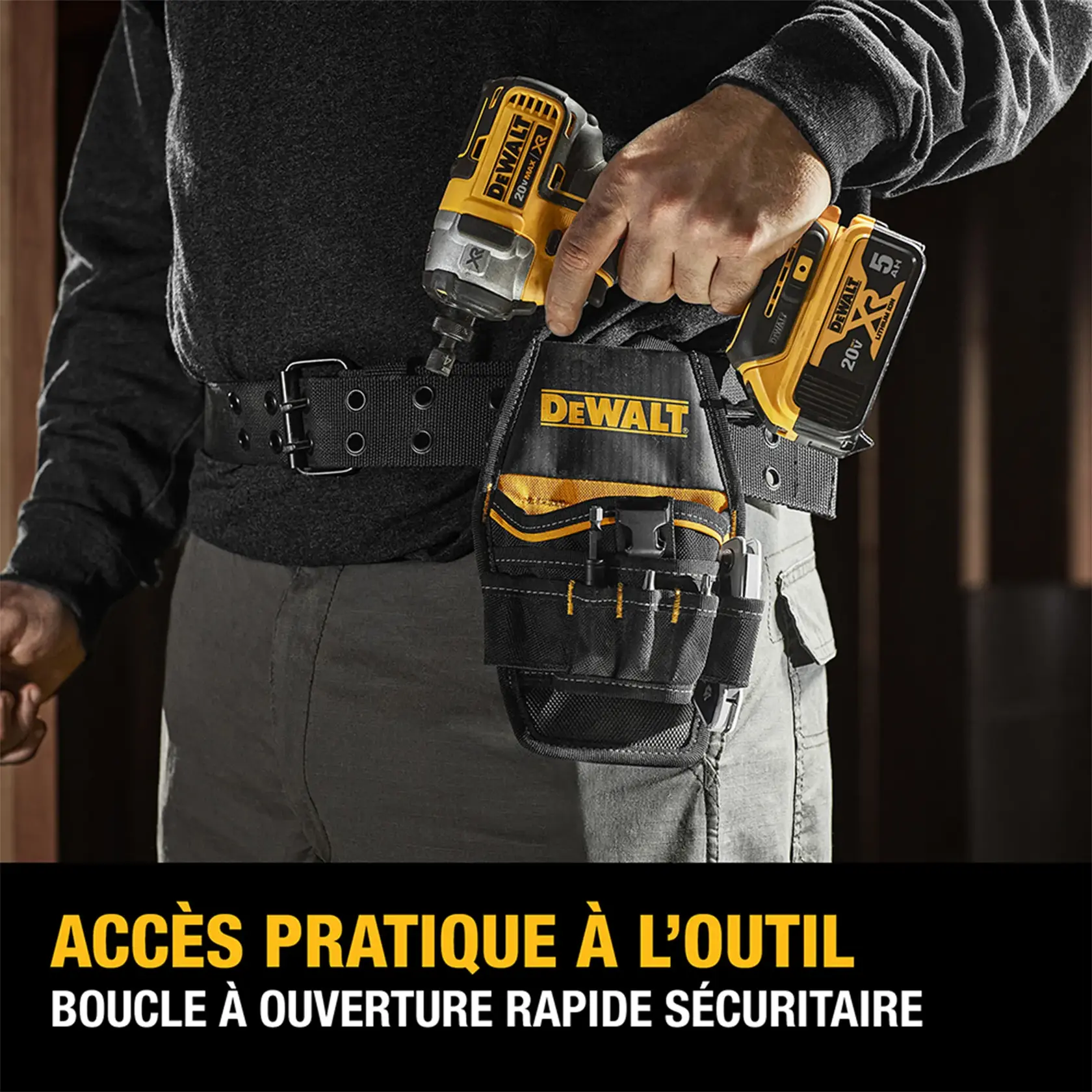 Image of man with DeWalt impact drill holster tool belt
