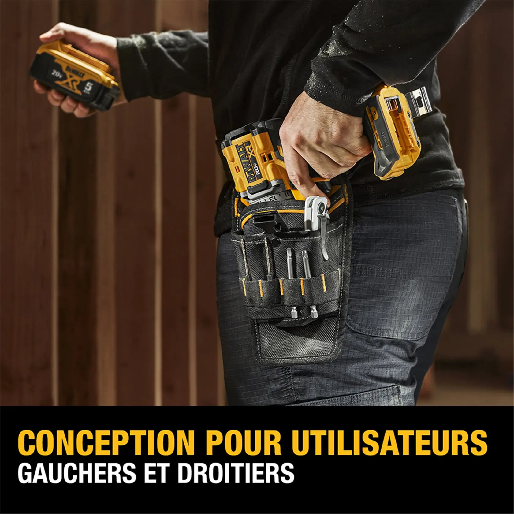 Image of man with DeWalt professional drill holster on tool belt