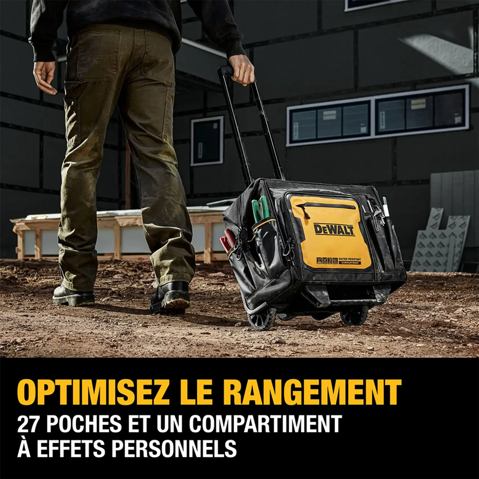 Image showing DeWalt 18 rolling tool bag on job site