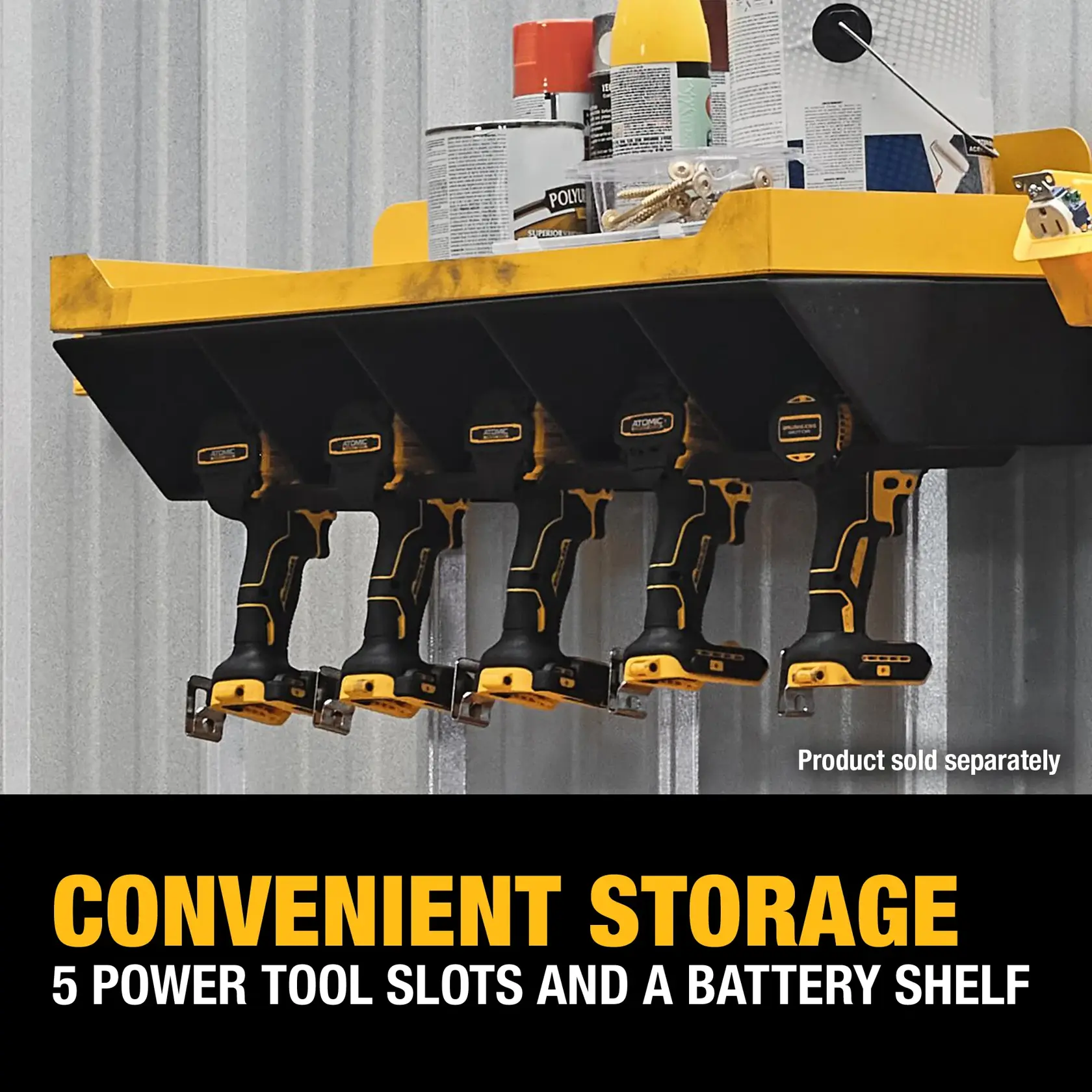 Graphic Showing the Storage of the Power Tool Storage Shelf Combo