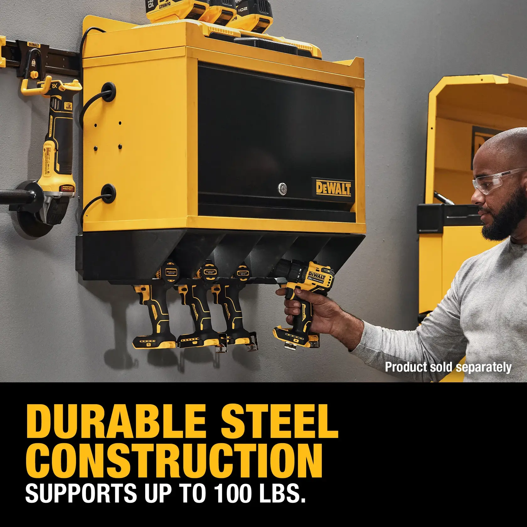 Graphic of Someone Putting a Power Tool in the Power Tool Wall Cabinet