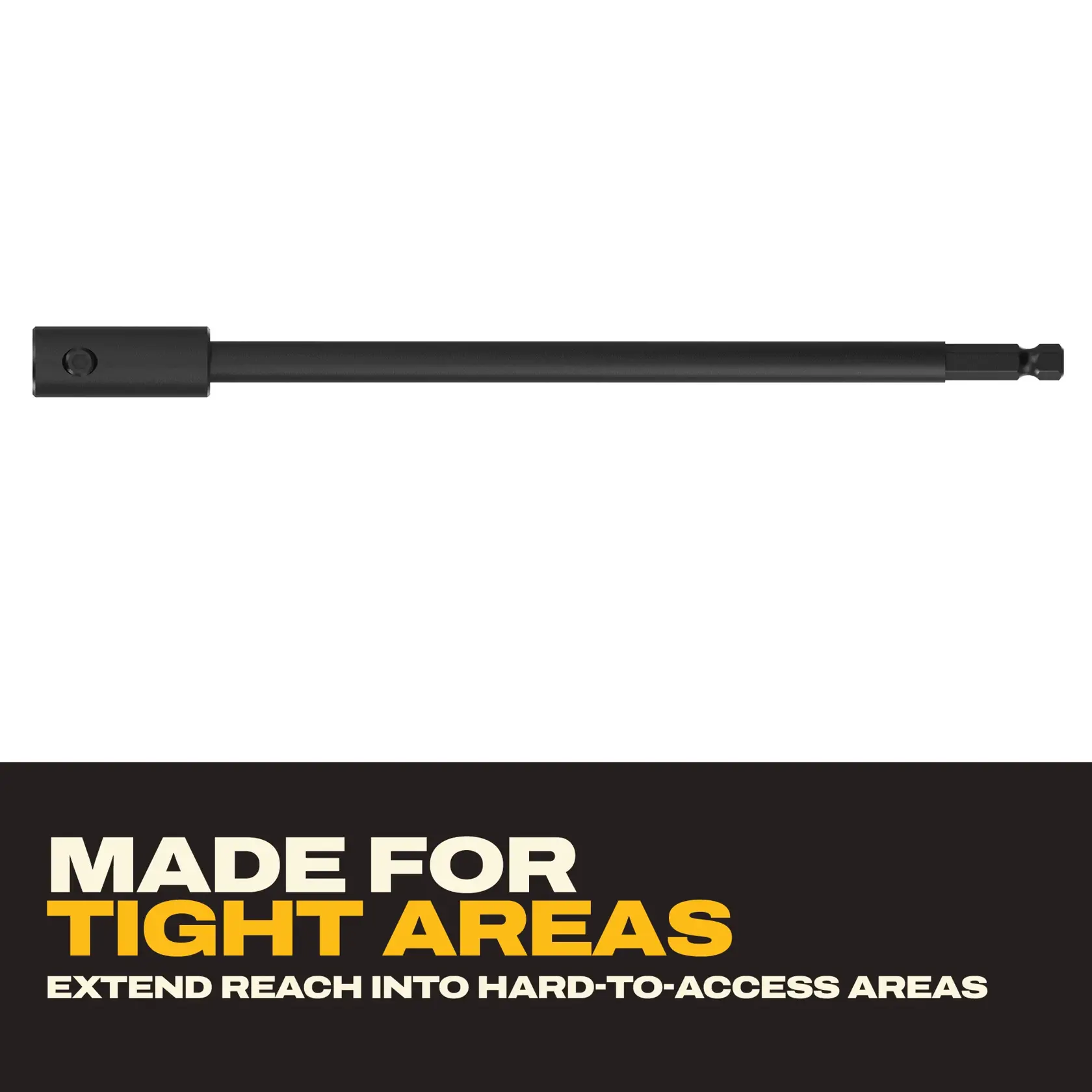 DEWALT extension bar for tight areas. SKUs: DWA716EXT12, DWA716EXT5, DWA38EXT10, DWA14EXT12, DWA716EXT18, DWA14EXT06.