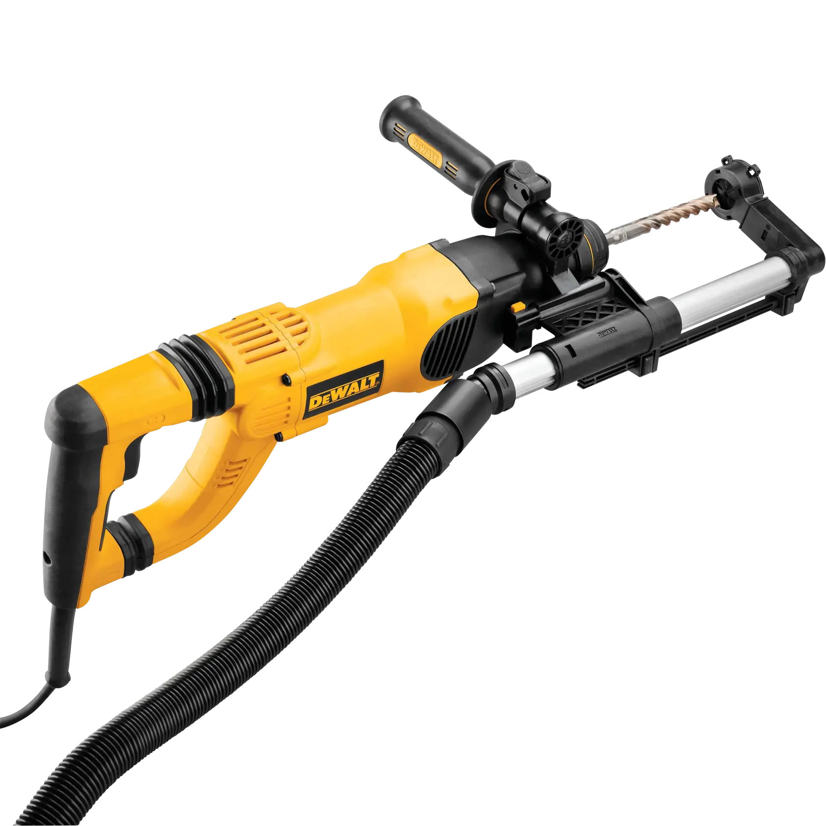 Rotary hammer dust extractor telescope with hose