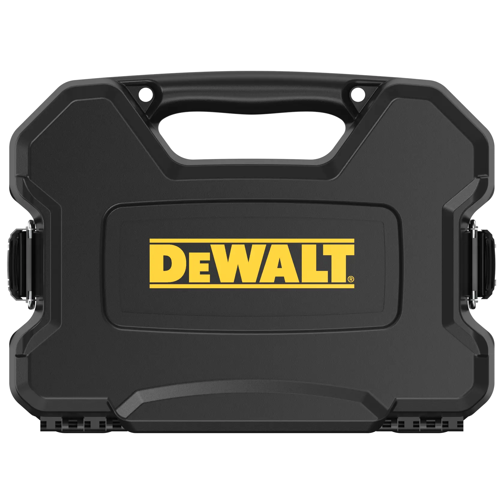 Black DEWALT hard carrying case with handle, featuring the yellow DEWALT logo on the front.