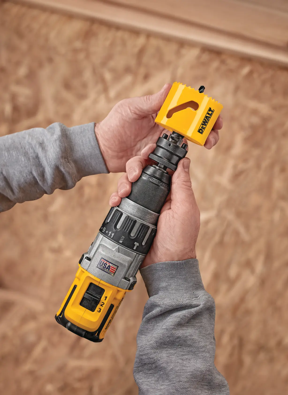 Quick Change Hole Saw Arbor being held by a person