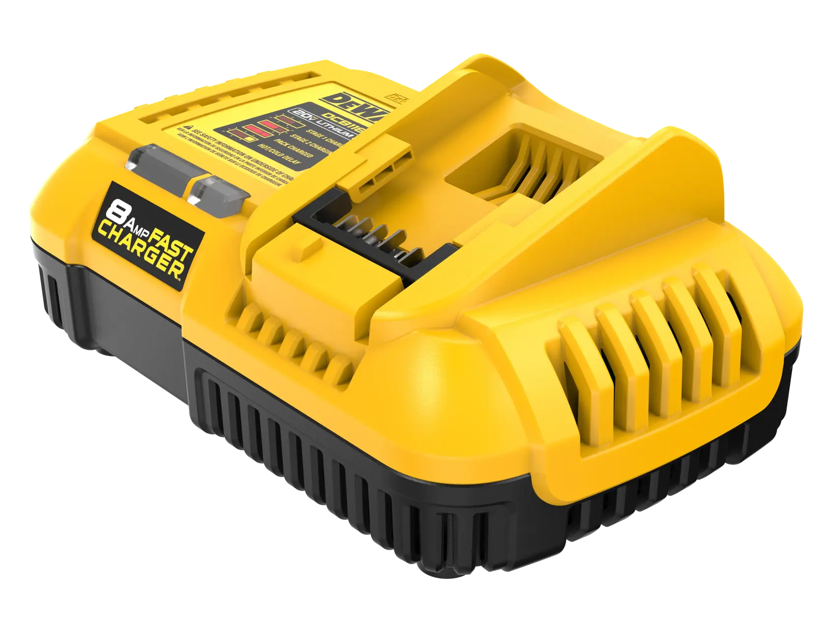 DEWALT 20V MAX* 8 Amp Fast Charger front top side view 