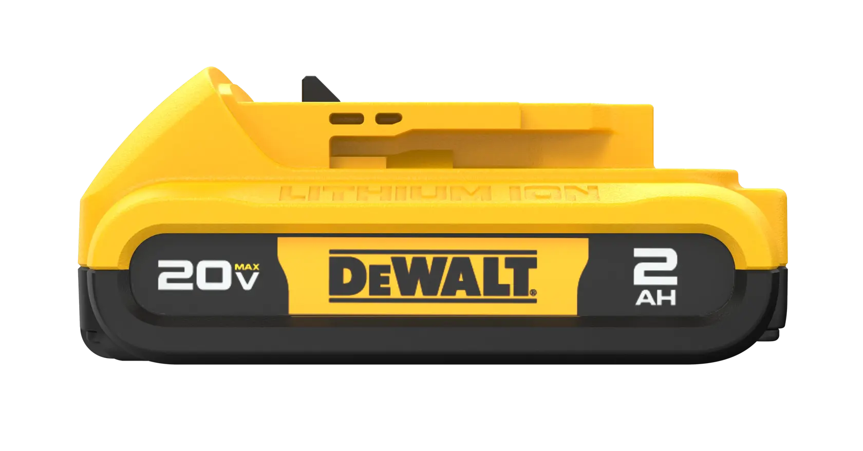 20 volt max two amp hour battery from a side profile 