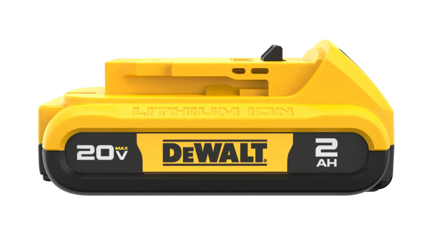 20 volt max two amp hour battery from a side profile 