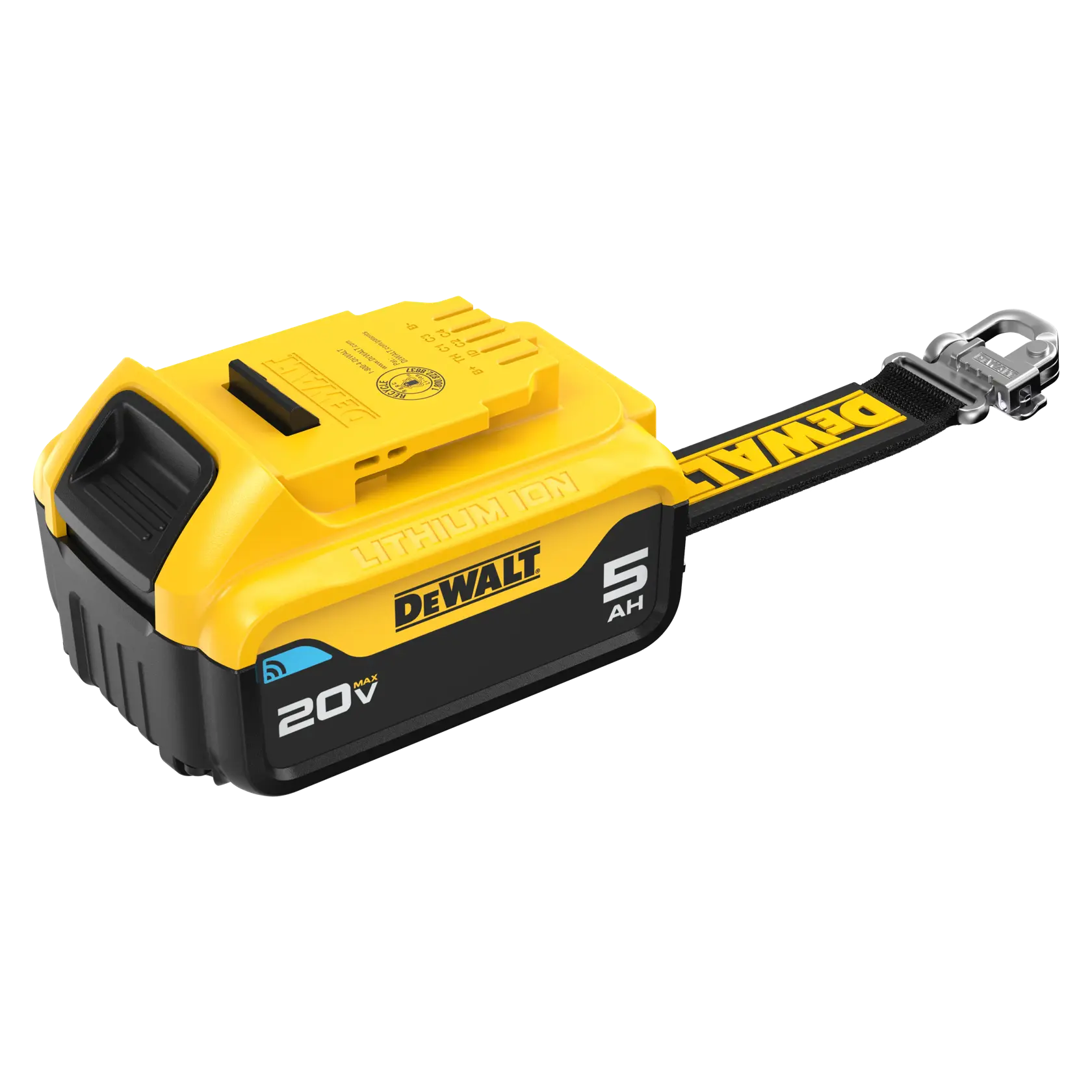 DCB205BLR 20V MAX* Bluetooth Lanyard Ready 5 Ah Battery front side view