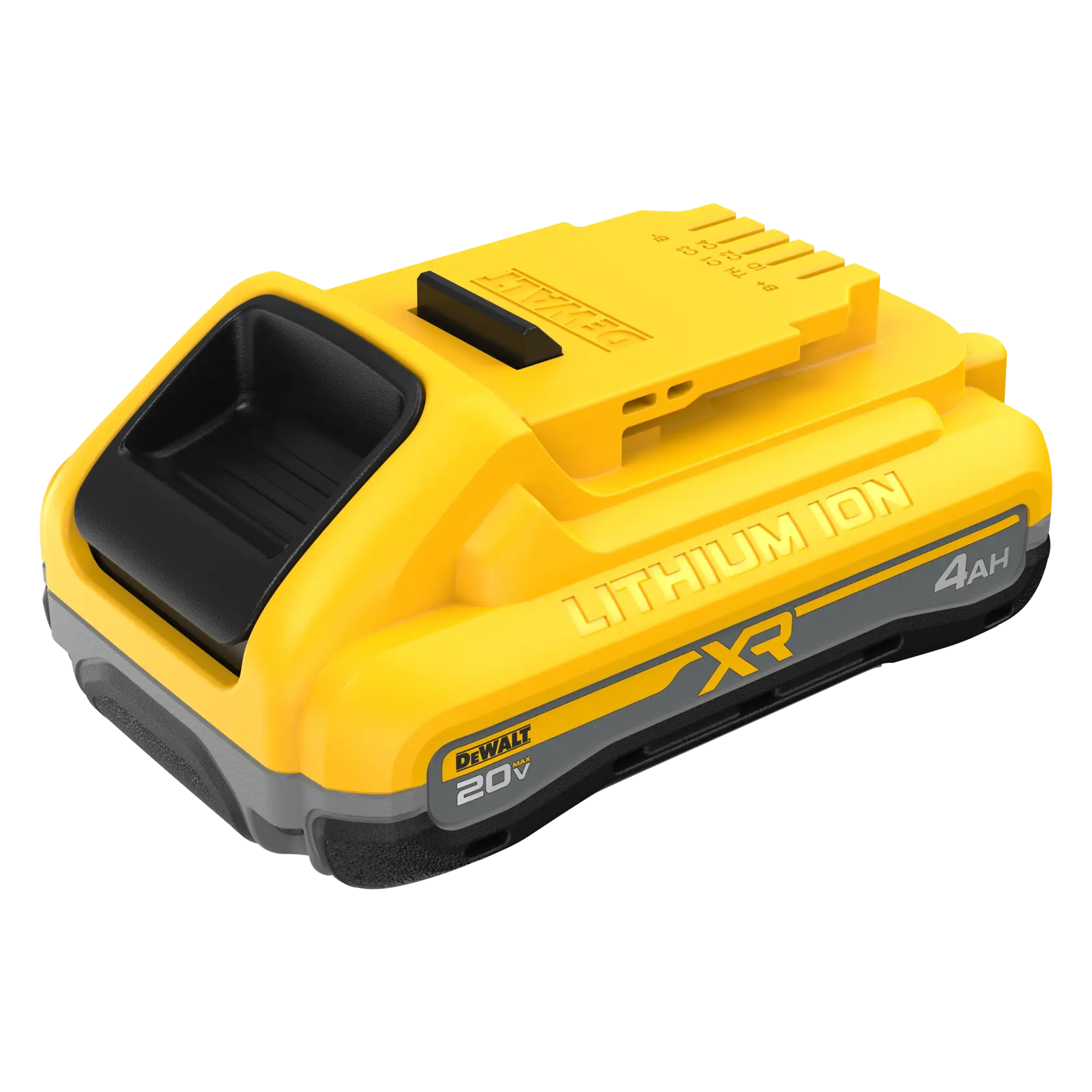 DEWALT POWERPACK four amp hour battery at a slight angle from the top 