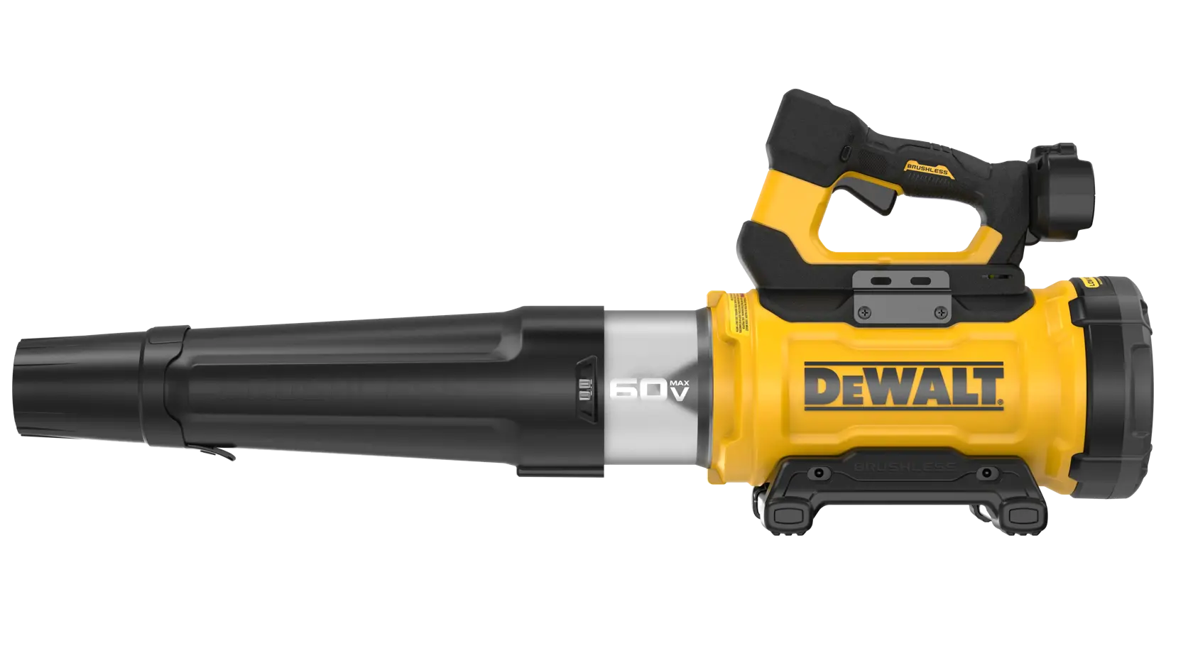 DEWALT 60V MAX Brushless Cordless Low-Noise Blower viewed straight on showing the front of the tool on white background
