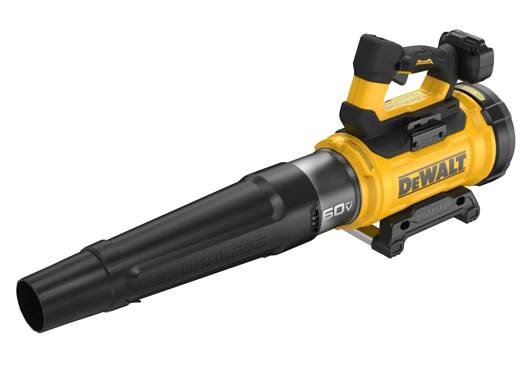 DEWALT 60V MAX Brushless Cordless Low-Noise Blower viewed straight on showing the front of the tool on white background