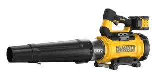 DEWALT 60V MAX Brushless Cordless Low-Noise Blower Kit with FLEXVOLT battery viewed from the front right side on white background
