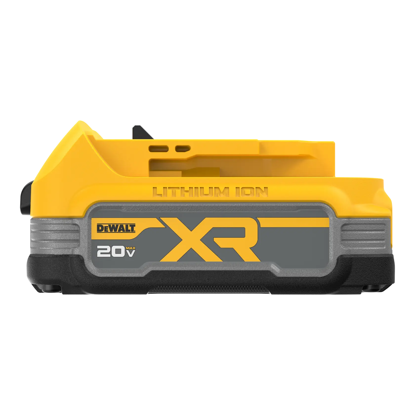A DEWALT 20V XR lithium-ion battery pack, with yellow and black casing and XR logo visible on the side.