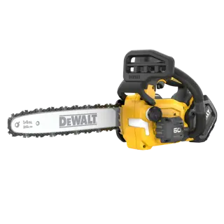 DEWALT 60V MAX Brushless Cordless Top Handle Chainsaw viewed from the front right side on white background