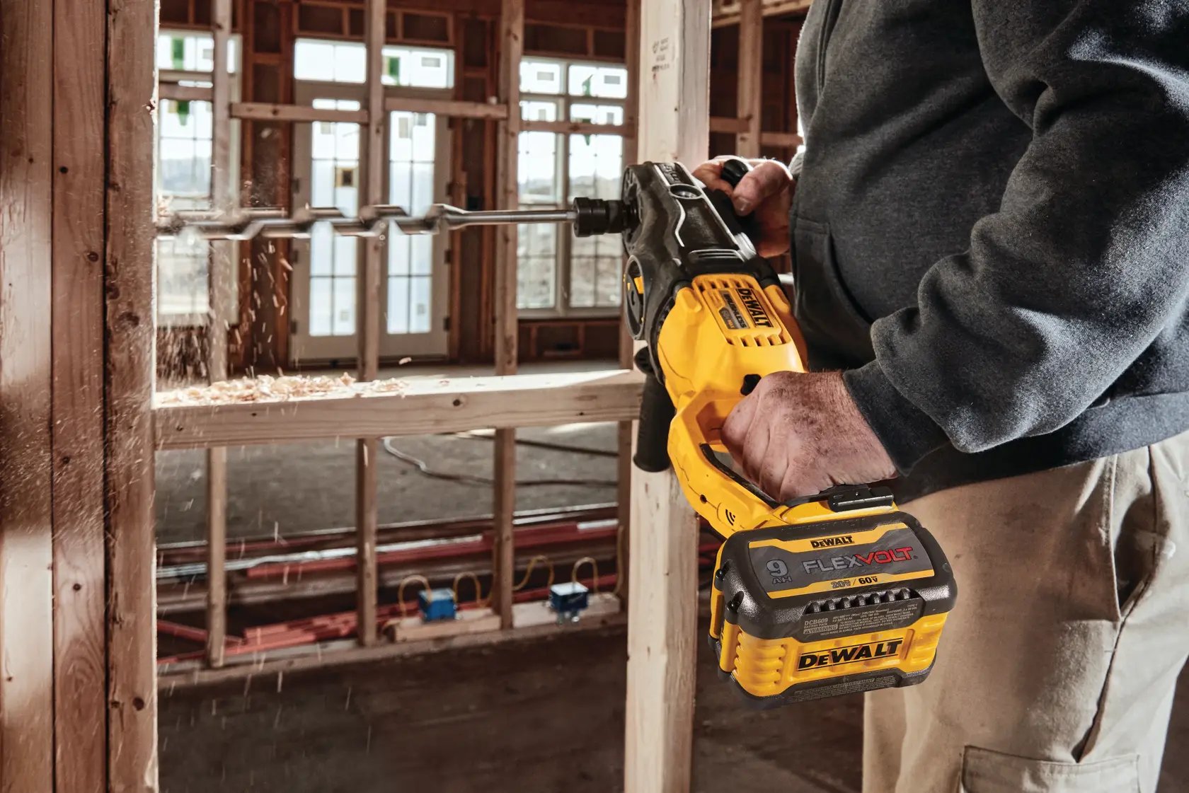 DEWALT® FLEXVOLT 60V MAX* Brushless Cordless 7/16-in. (11mm) Quick-Change Stud and Joist Drill with E-Clutch System, (2) 9.0 Ah Batteries and Charger