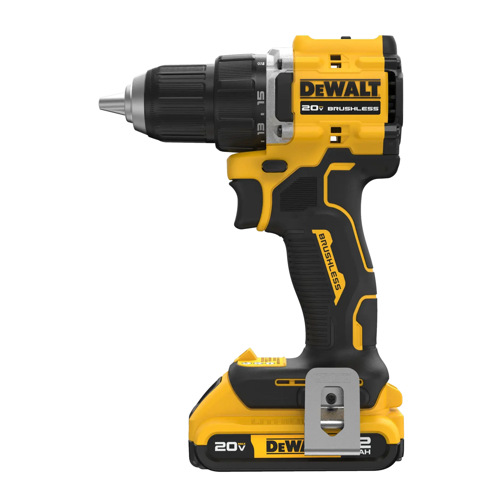 ATOMIC COMPACT SERIES(™) 20V MAX 1/2 in. Drill/Driver front side view with 20V MAX* 2.0 Ah Battery 