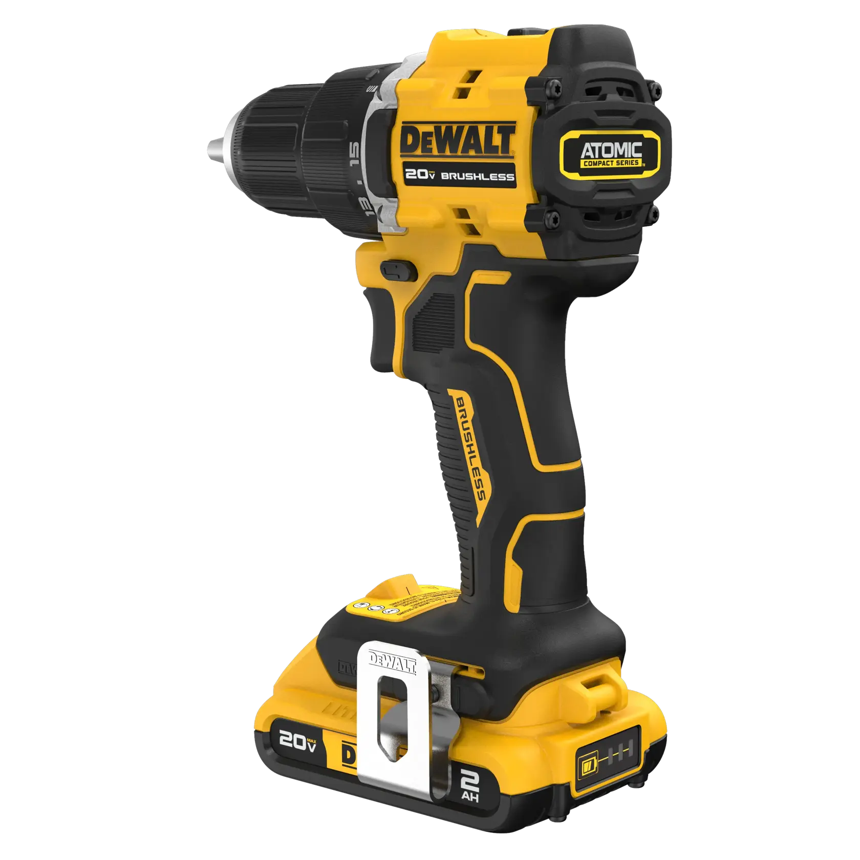 ATOMIC COMPACT SERIES(™) 20V MAX 1/2 in. Drill/Driver angled  with 20V MAX* 2.0 Ah Battery 