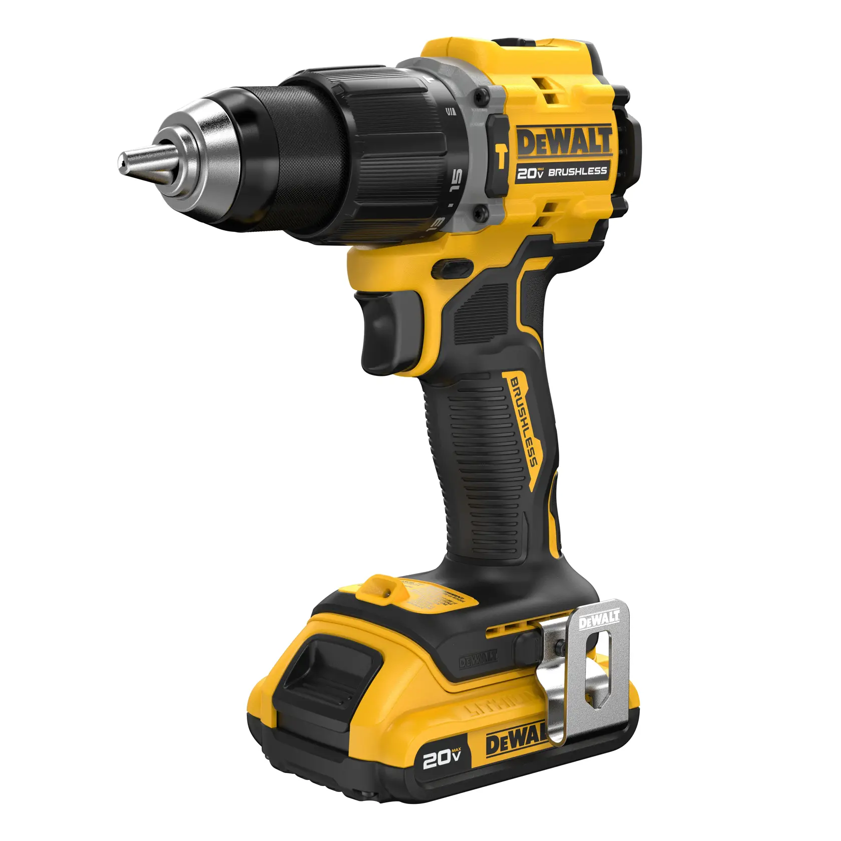 20V MAX Brushless 1/2 inch Hammer side view with 20V MAX 2.0 ah battery 