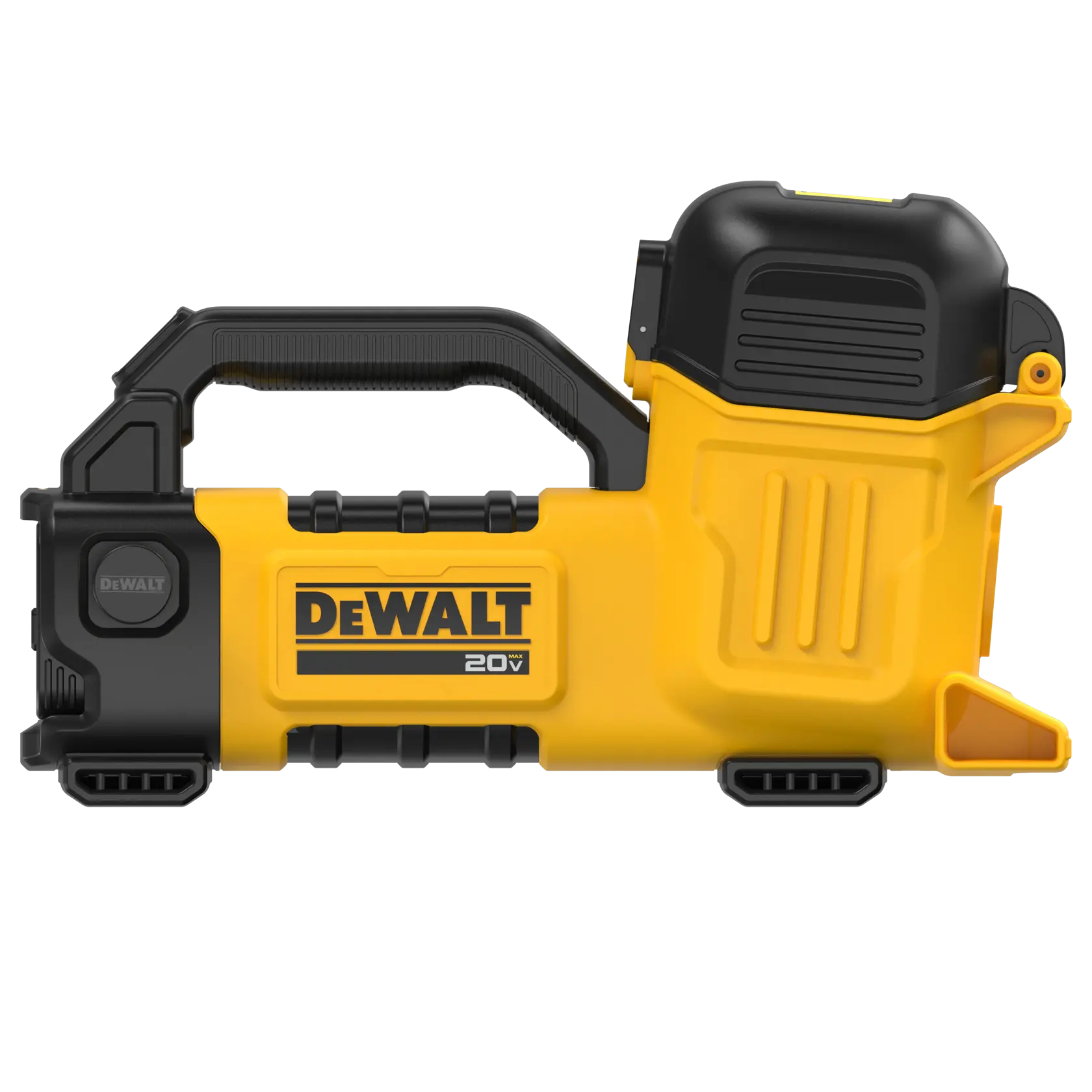 DEWALT Transfer Pump with battery viewed from front. 