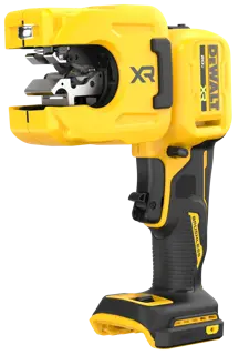 DEWALT 20V MAX* XR® 1-1/4“ Copper Tubing Cutter in right angle position viewed from front left on white background. 