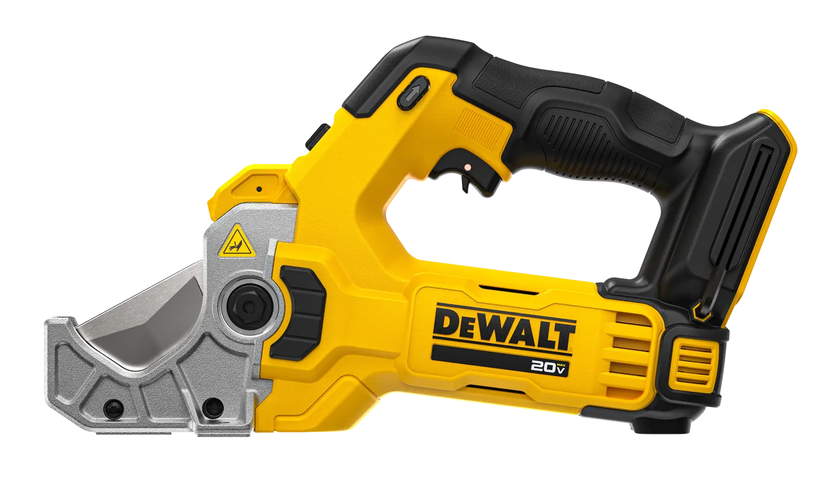 DEWALT Plastic Tubing Cutter viewed from the front on white background. 