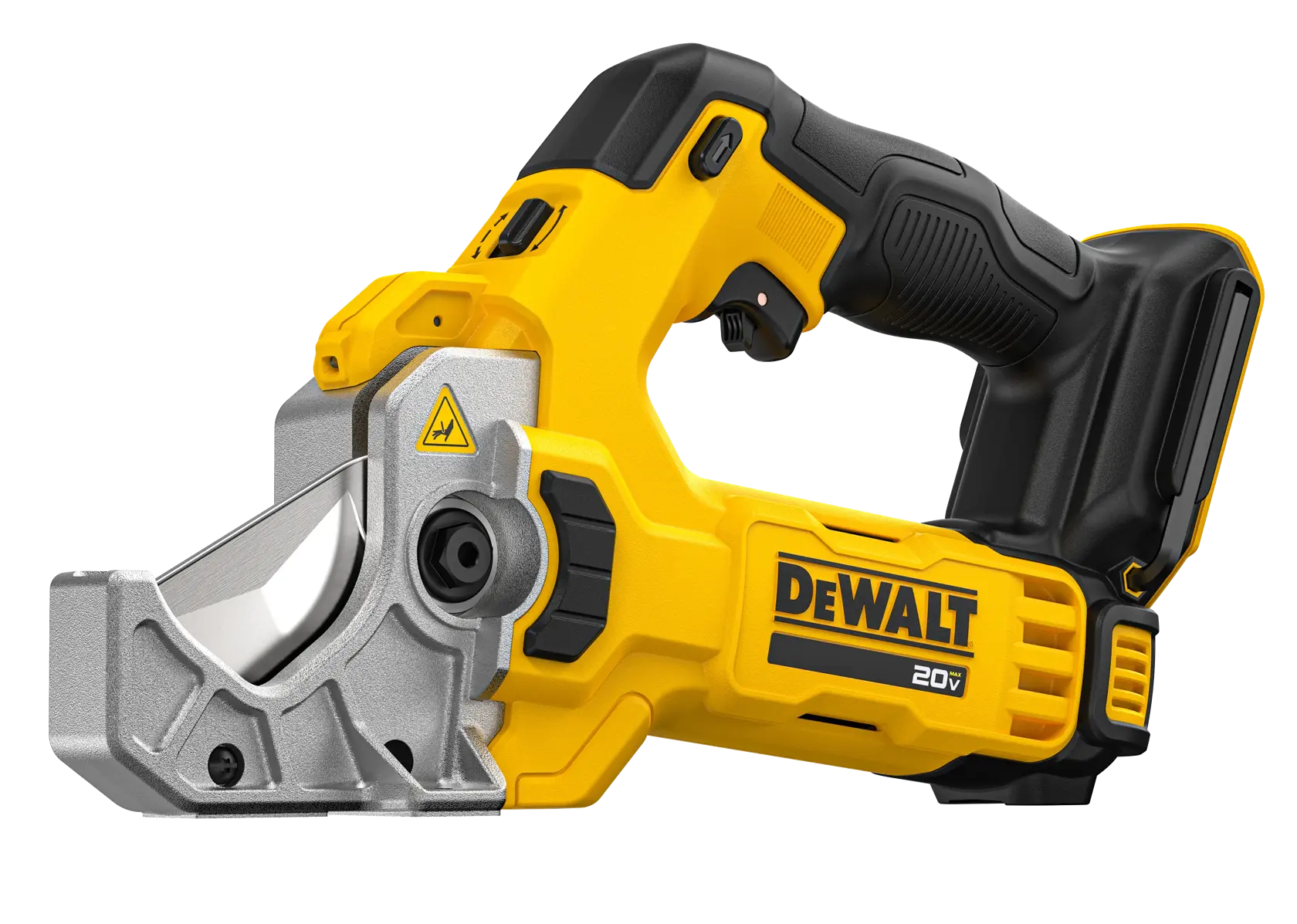 DEWALT Plastic Tubing Cutter viewed angled from the front on white background. 